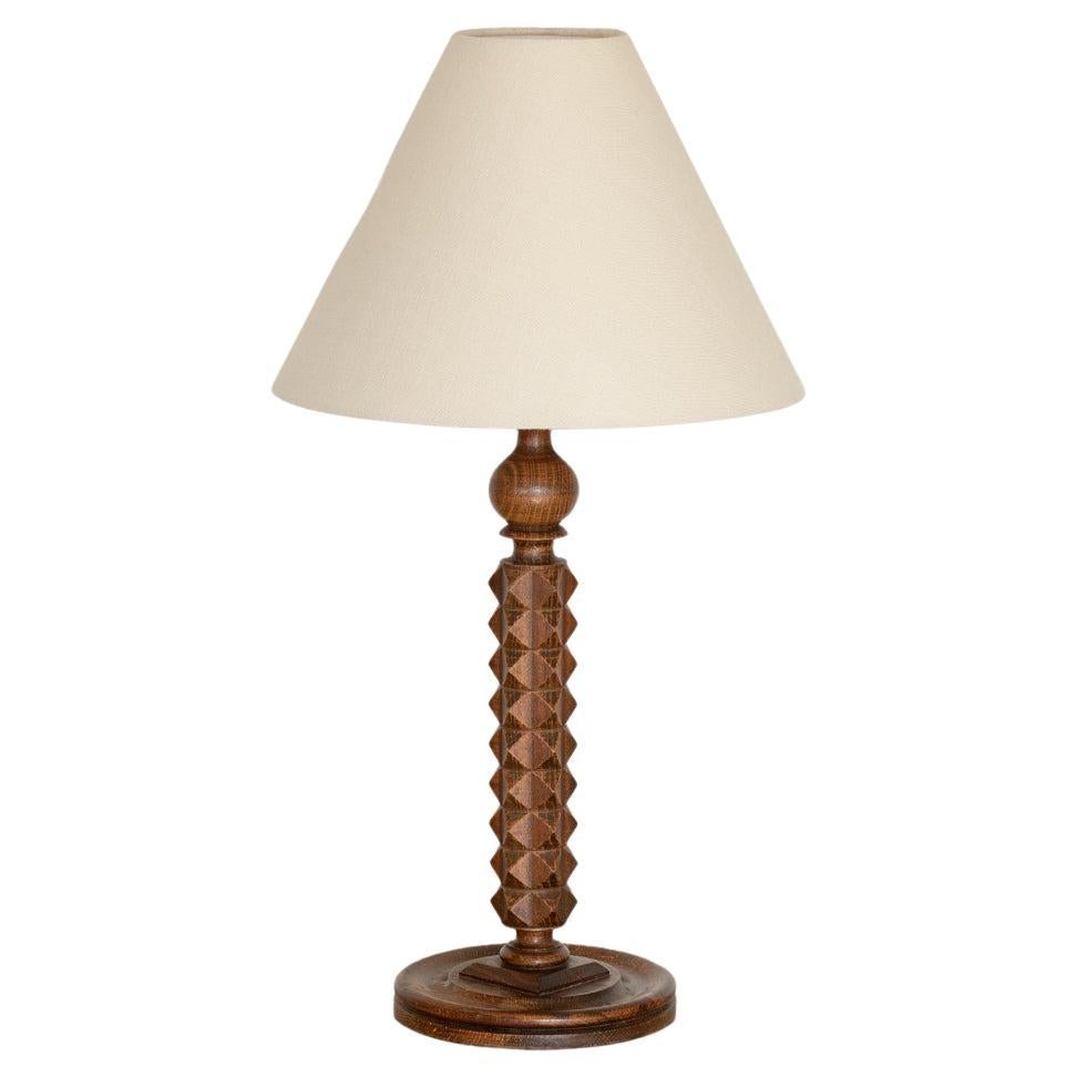 Large French Carved Wood Lamp, Chevron