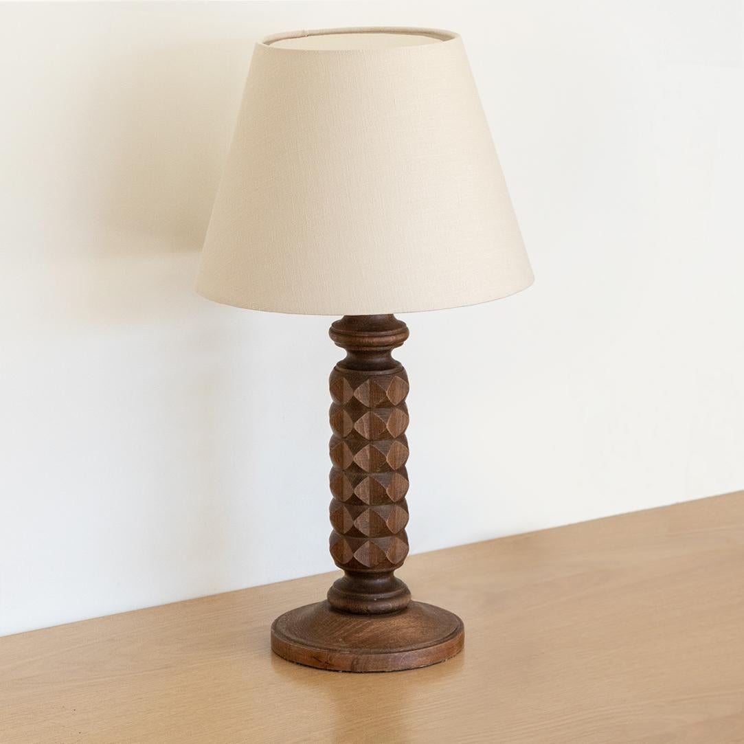 Linen Large French Carved Wood Lamp