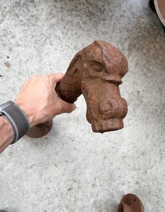Large French Cast Iron Fountain Spouts, Overall Length 18.5 Inches