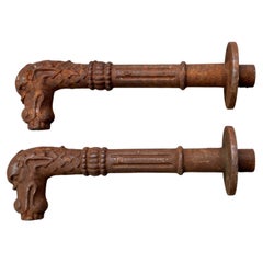 Large French Cast Iron Fountain Spouts, Overall Length 18.5 Inches