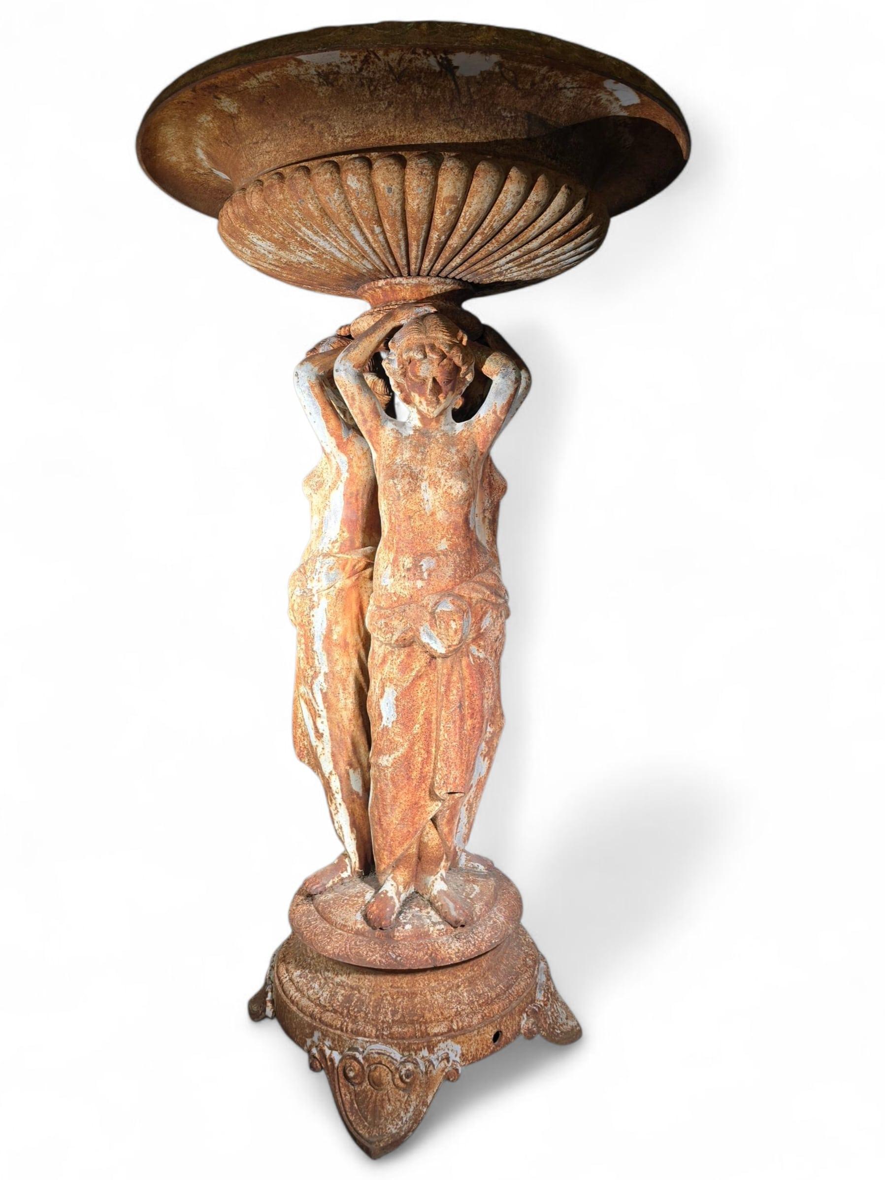 Large French Cast Iron Garden Fountain Featuring The Three Graces For Sale 6