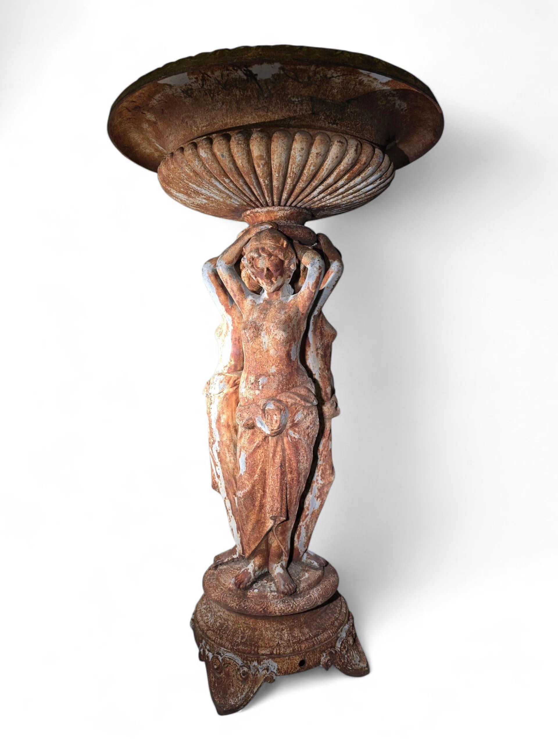 Large French Cast Iron Garden Fountain Featuring The Three Graces For Sale 7