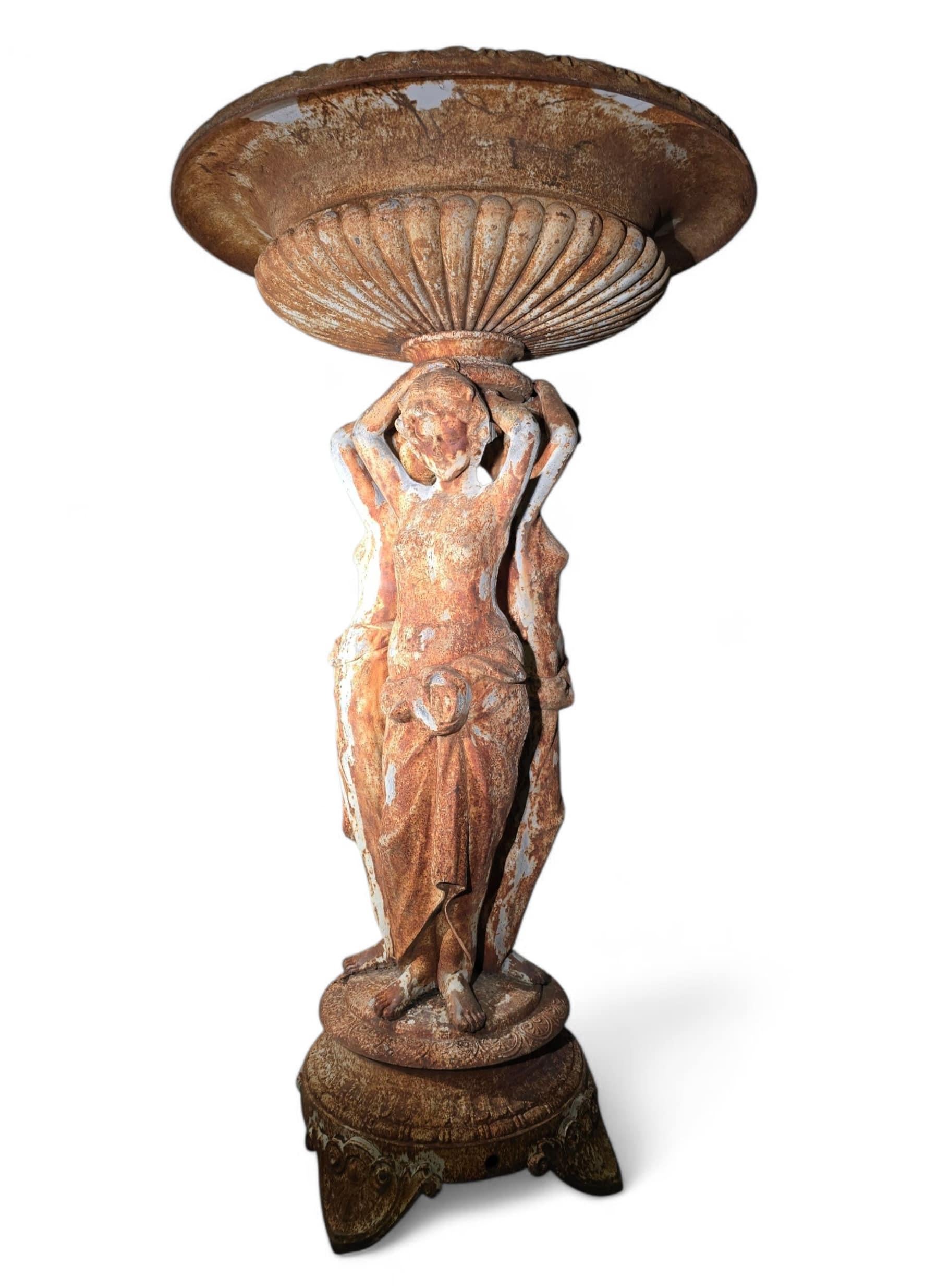 Large French Cast Iron Garden Fountain Featuring The Three Graces For Sale 8