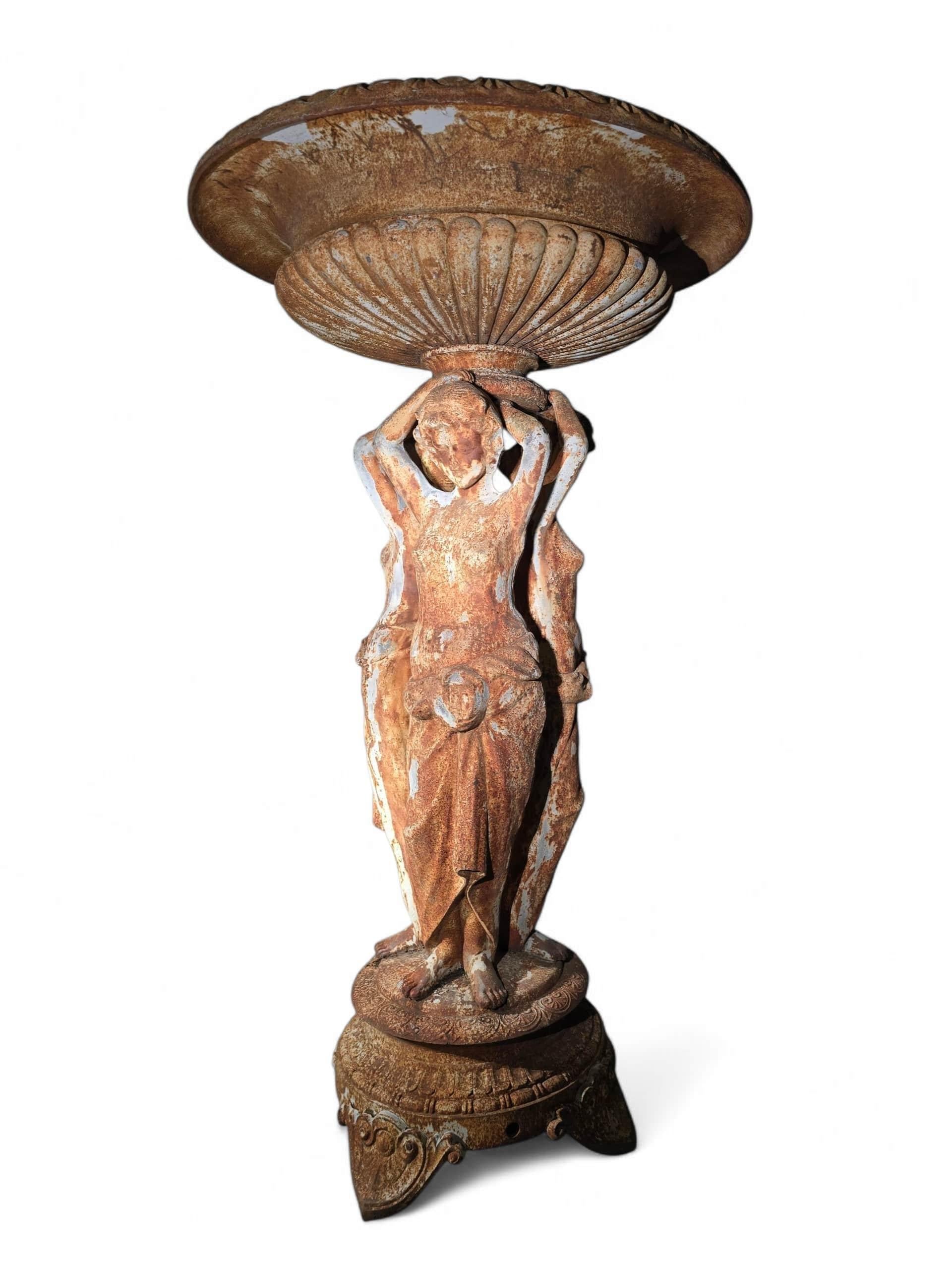 Large French Cast Iron Garden Fountain Featuring The Three Graces For Sale 10