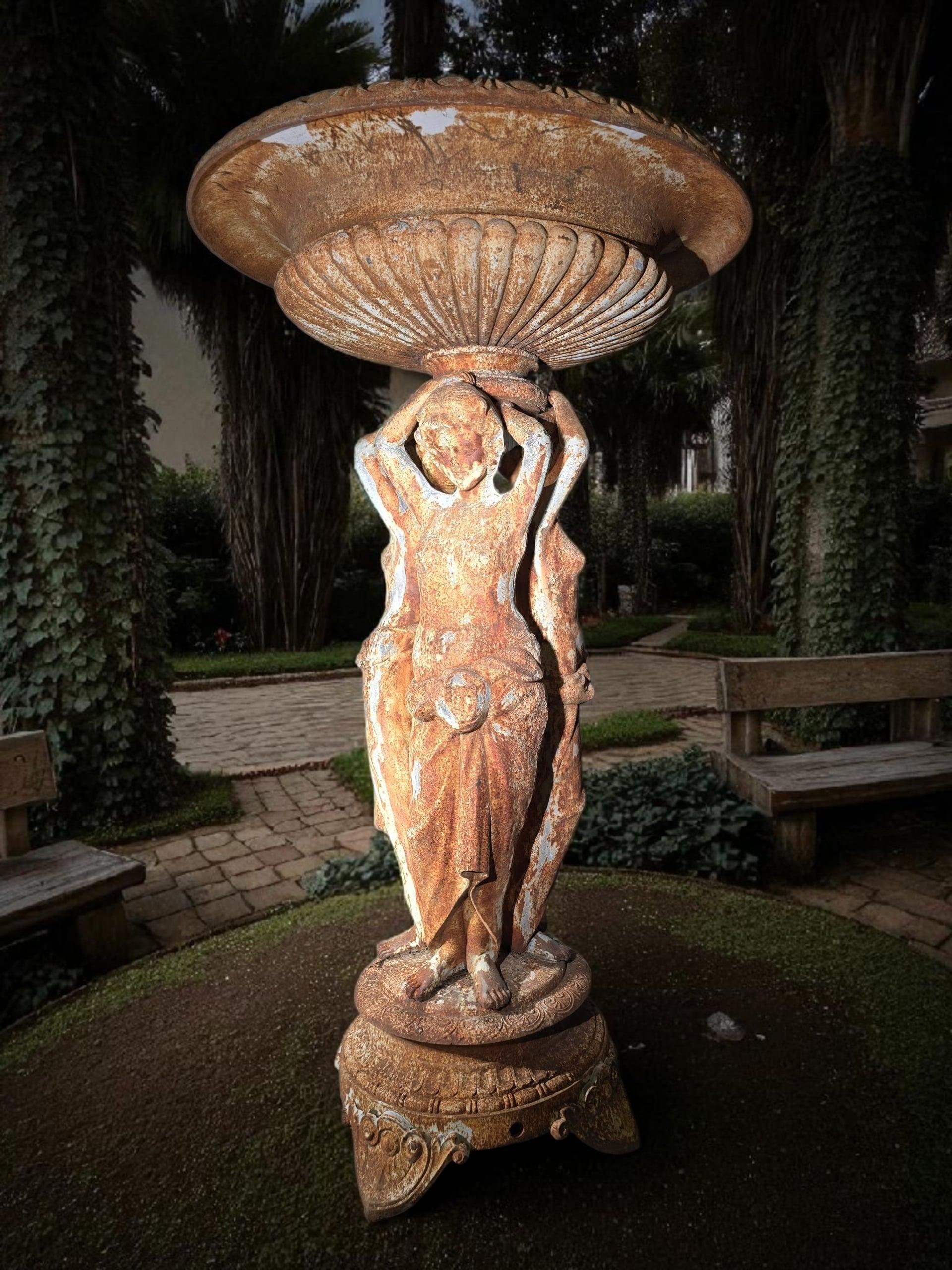 Large French Cast Iron Garden Fountain Featuring The Three Graces For Sale 11