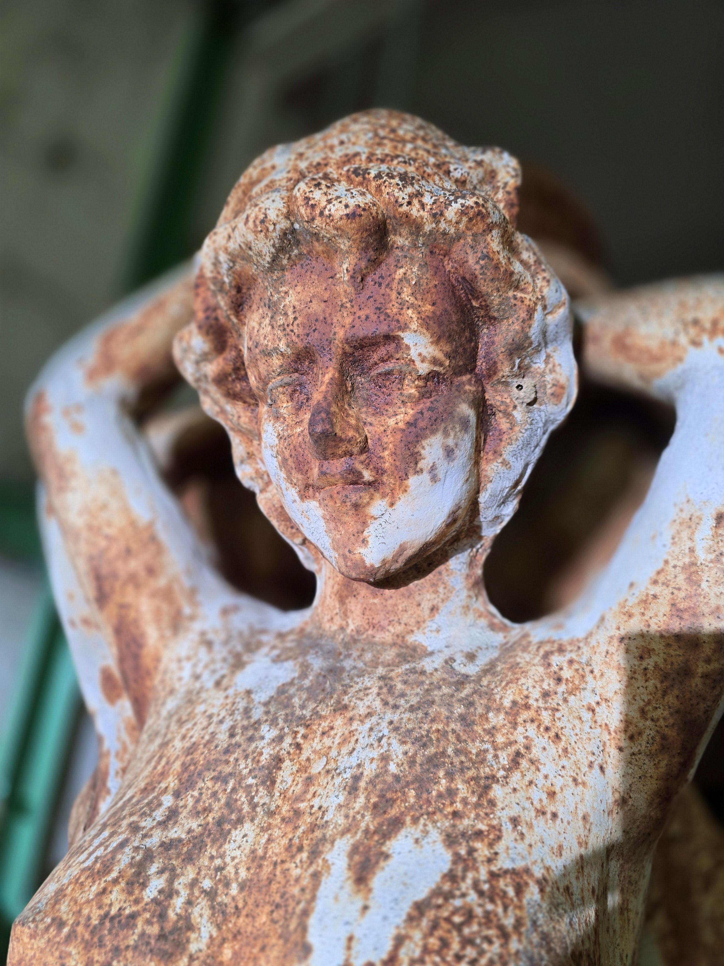 20th Century Large French Cast Iron Garden Fountain Featuring The Three Graces For Sale