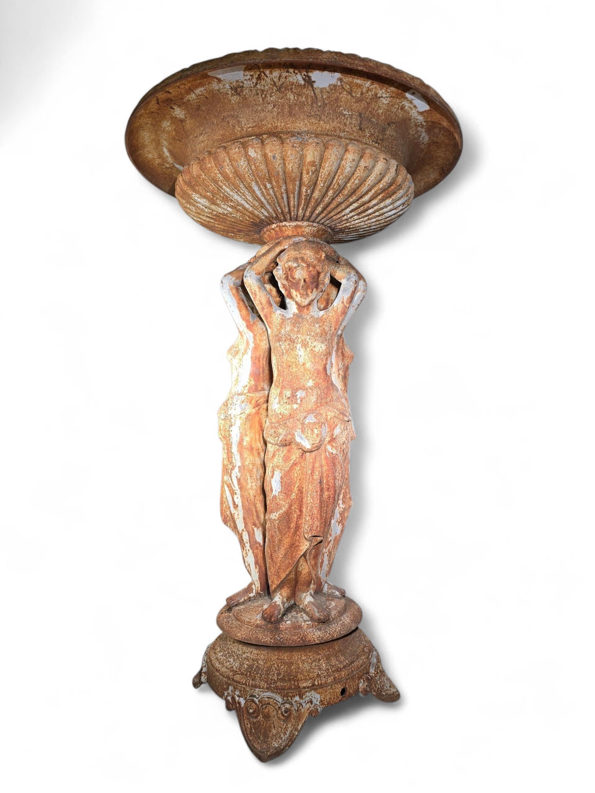 Large French Cast Iron Garden Fountain Featuring The Three Graces For Sale 2