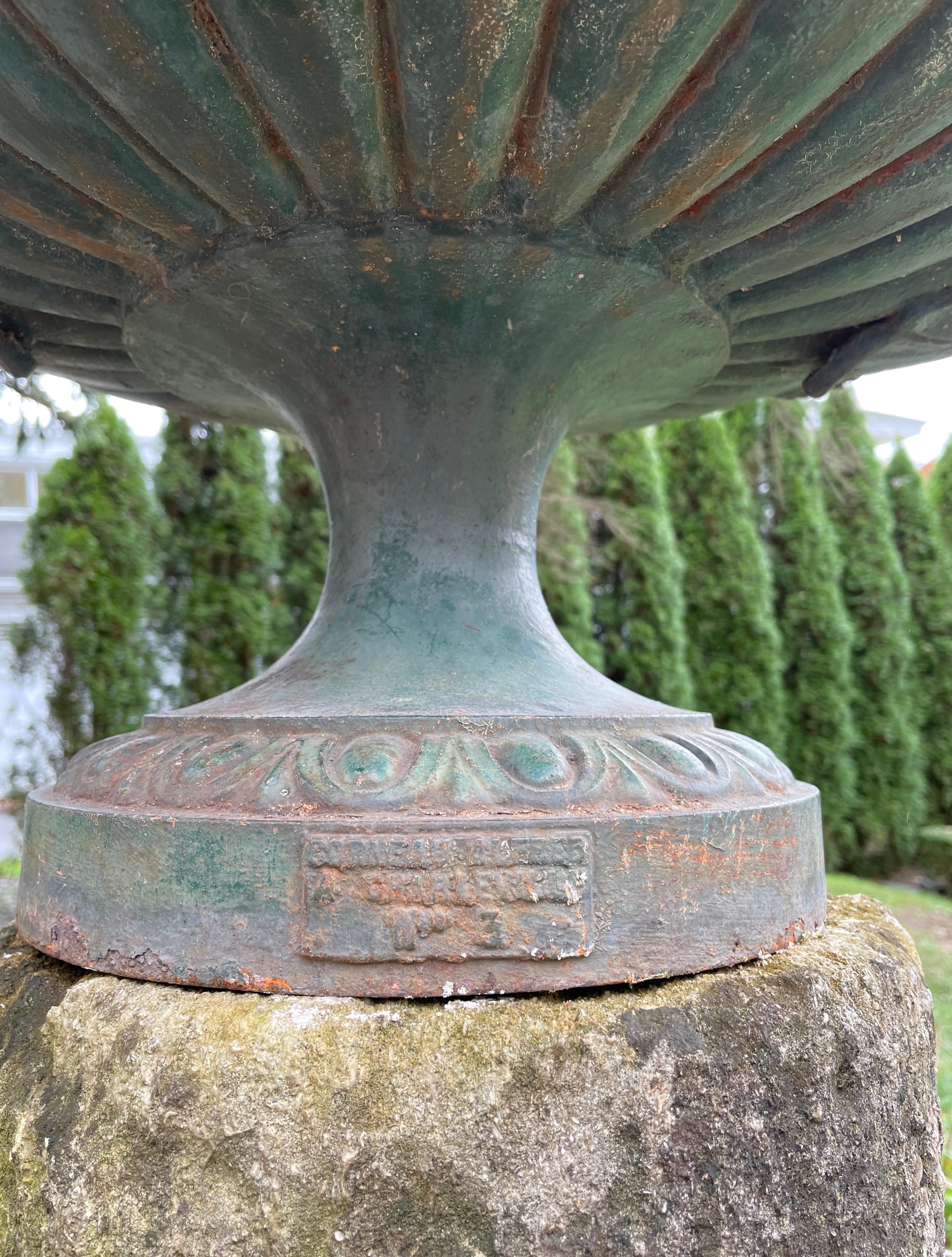 Large French Cast Iron Urn with Griffin Handles, Signed Alfred Corneau For Sale 7