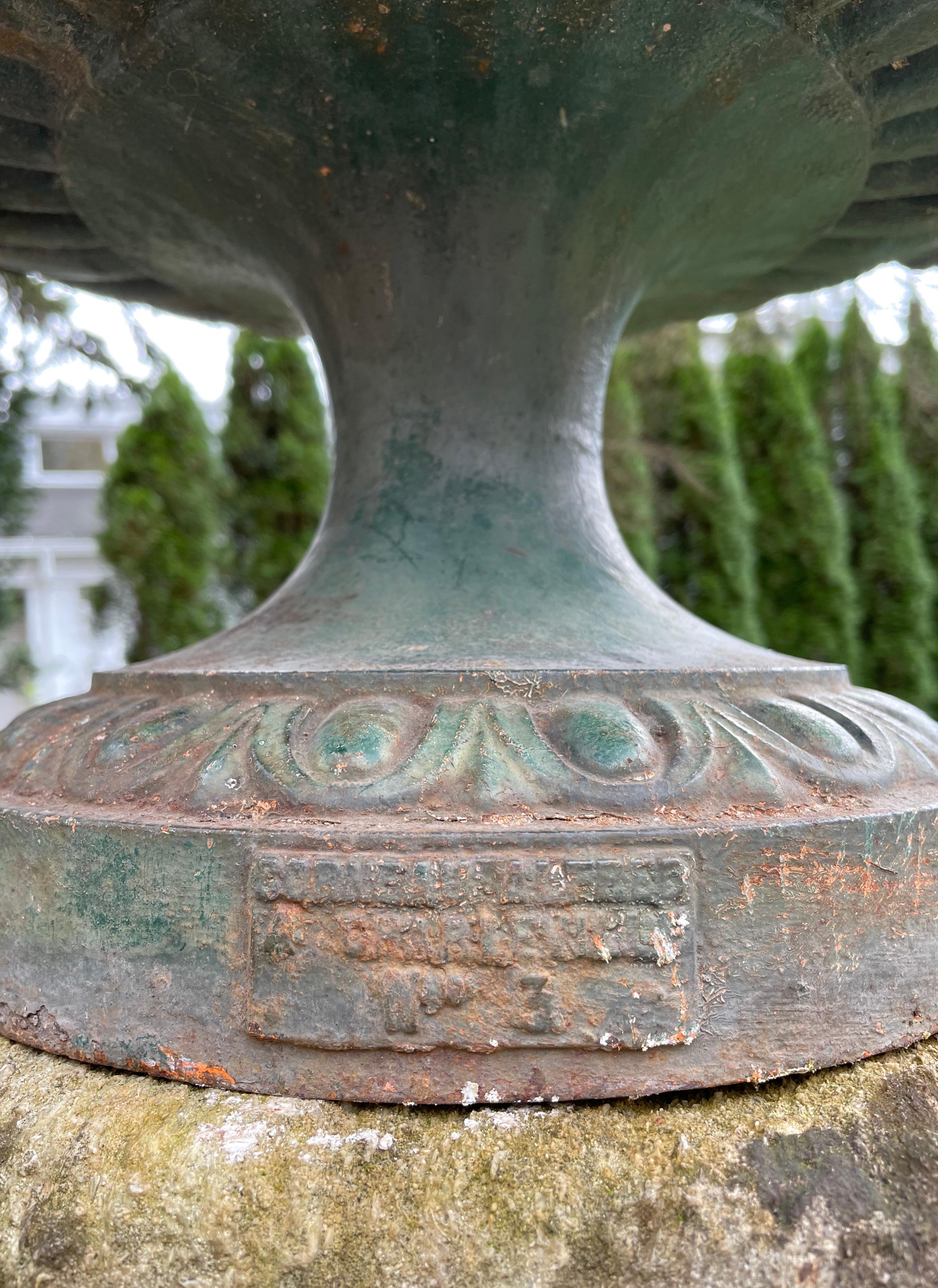 Large French Cast Iron Urn with Griffin Handles, Signed Alfred Corneau For Sale 8