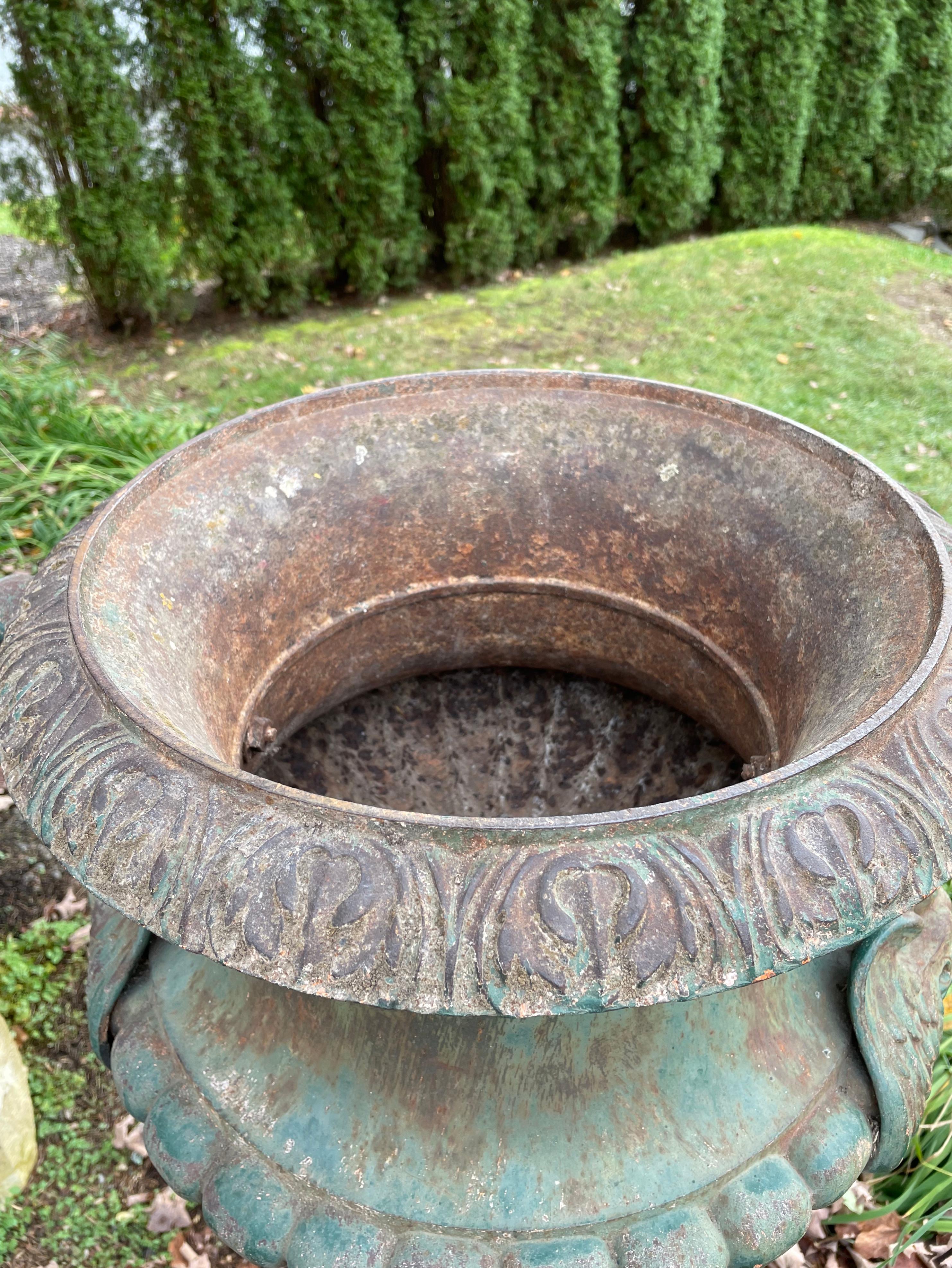 Large French Cast Iron Urn with Griffin Handles, Signed Alfred Corneau For Sale 9