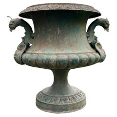 Large French Cast Iron Urn with Griffin Handles, Signed Alfred Corneau