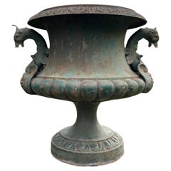 Antique Large French Cast Iron Urn with Griffin Handles, Signed Alfred Corneau