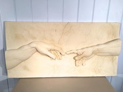 Large French Cast Stone Plaque of The Creation of Adam After Michelangelo