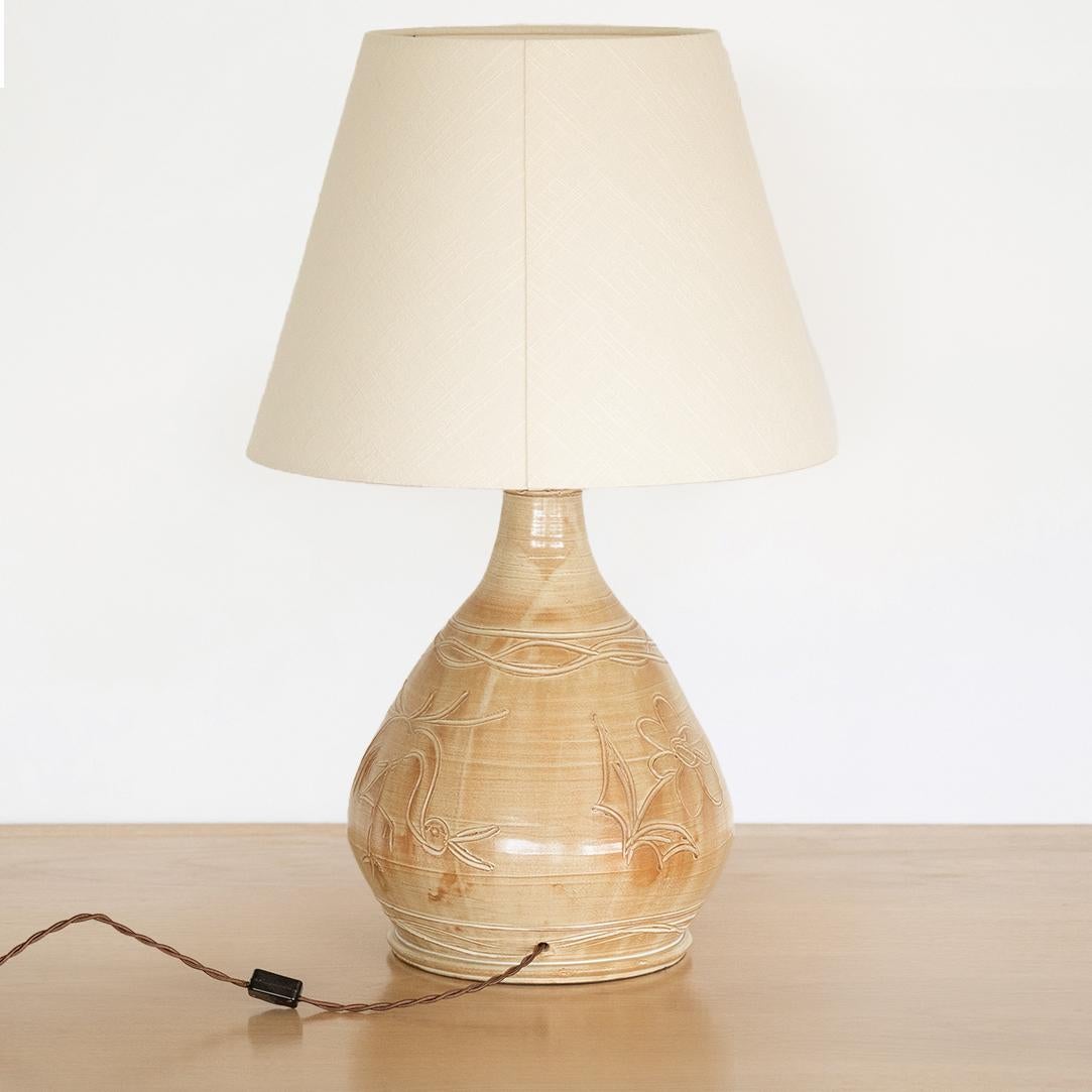 20th Century Large French Ceramic Etched Table Lamp