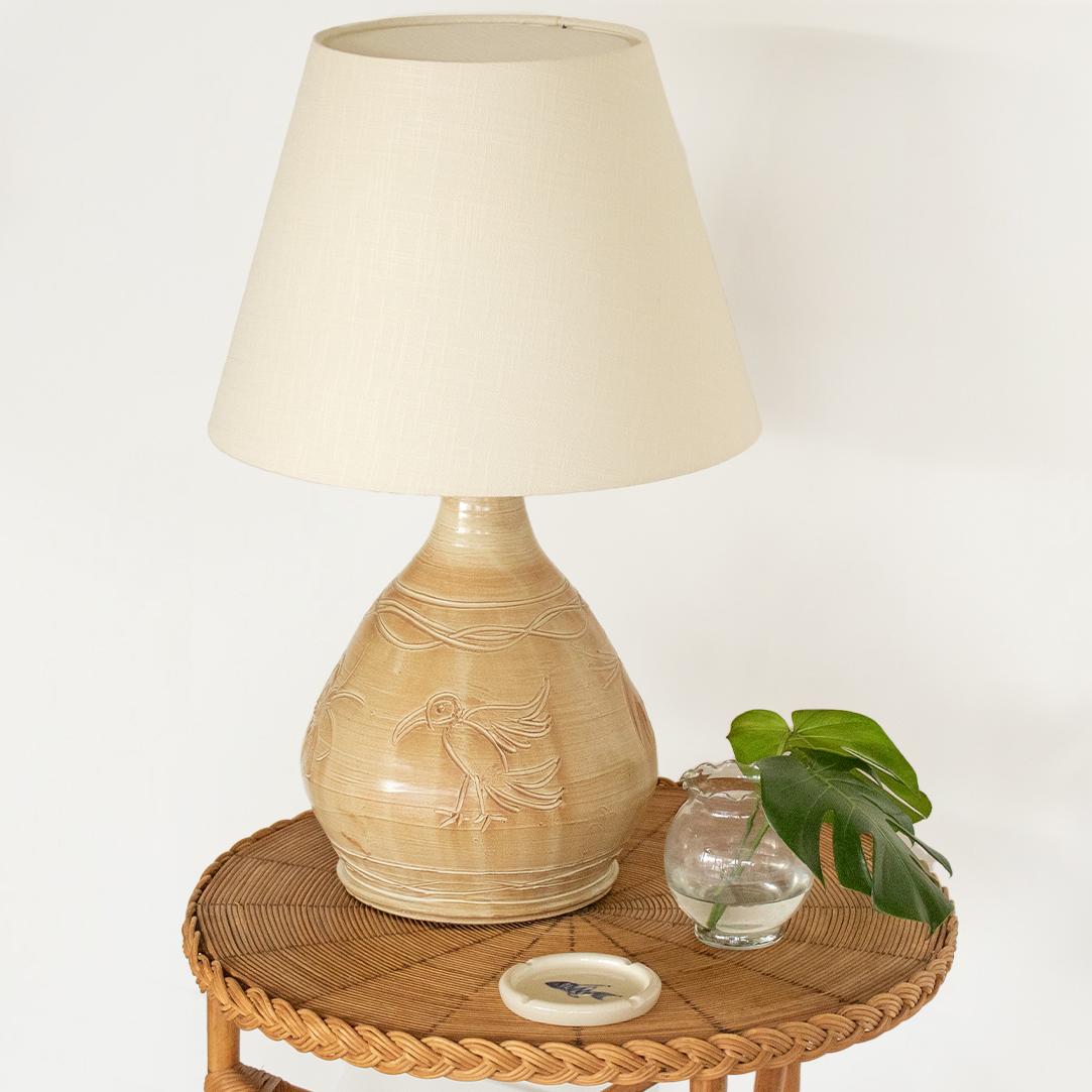 Large French Ceramic Etched Table Lamp 1