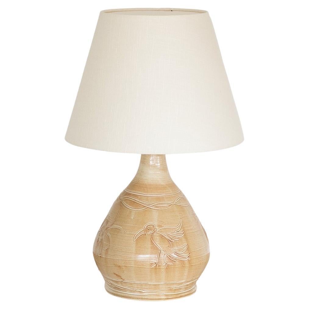 Large French Ceramic Etched Table Lamp