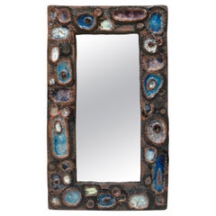 Large French Ceramic & Terracotta Rectangular Mirror circa 1970