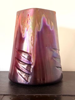 Grand vase en céramique française à glaçure irisée de Clement Massier