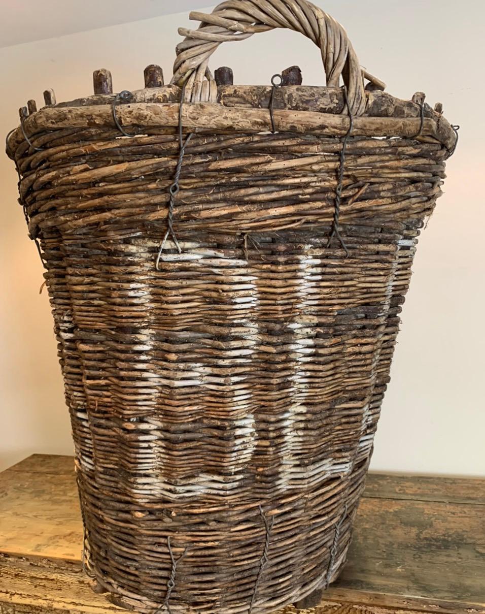 Hand-Crafted Large French Champagne Grape Harvesting Basket