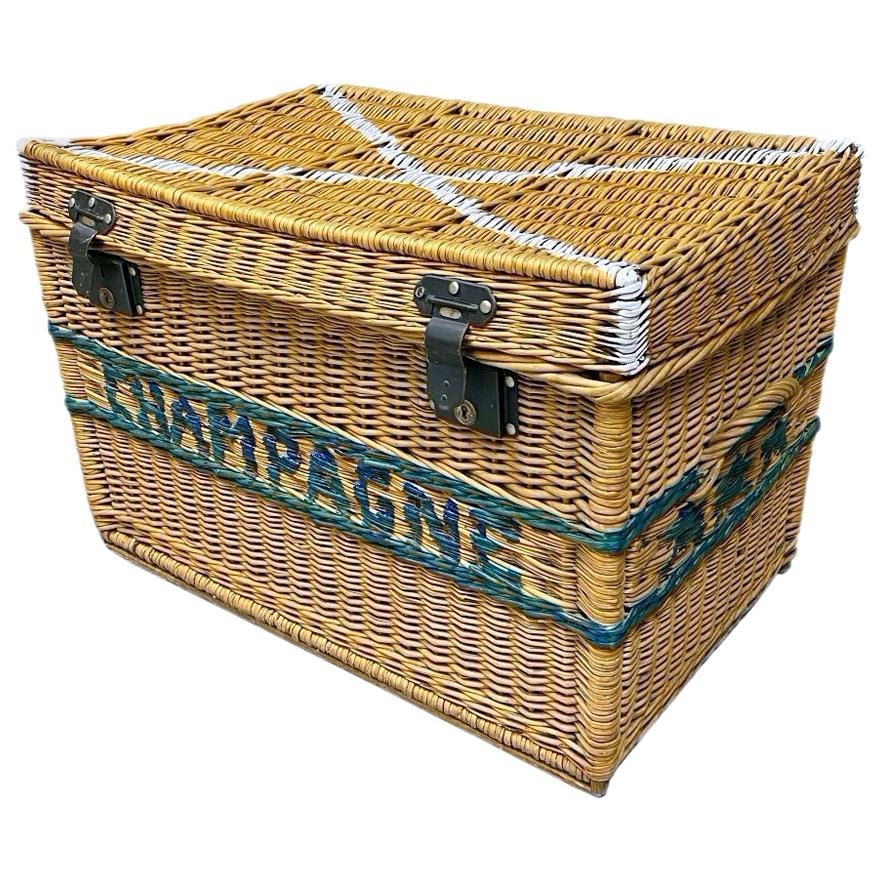 Large French Champagne Wicker Basket Trunk, 1930s, France