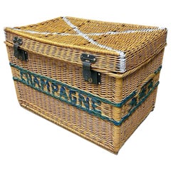 Antique Large French Champagne Wicker Basket Trunk, 1930s, France