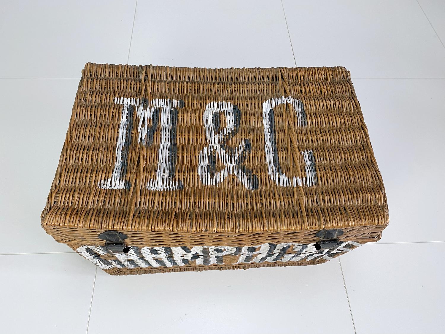 20th Century Large French Champagne Wicker Basket Trunk, 1936, France