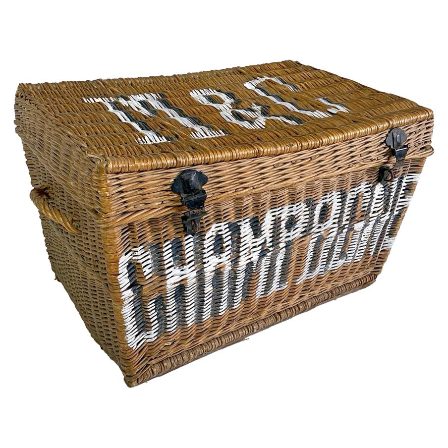 Large French Champagne Wicker Basket Trunk, 1936, France