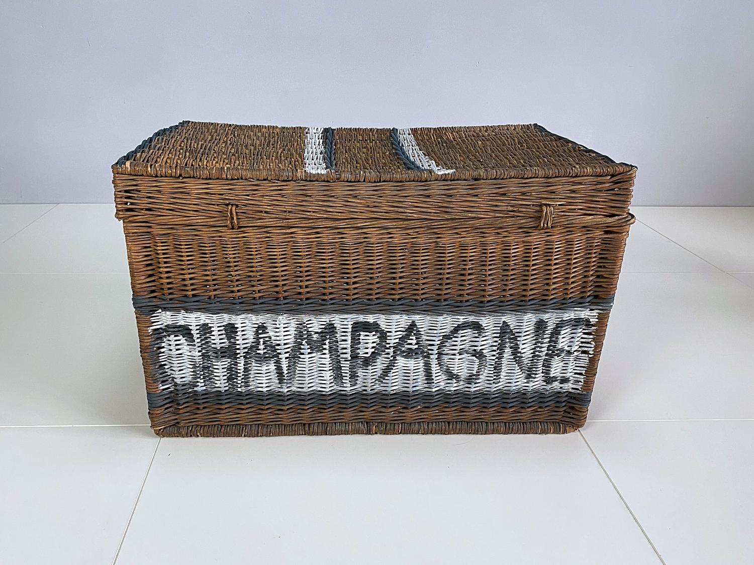 20th Century Large French Champagne Wicker Basket Trunk, 1940s, France