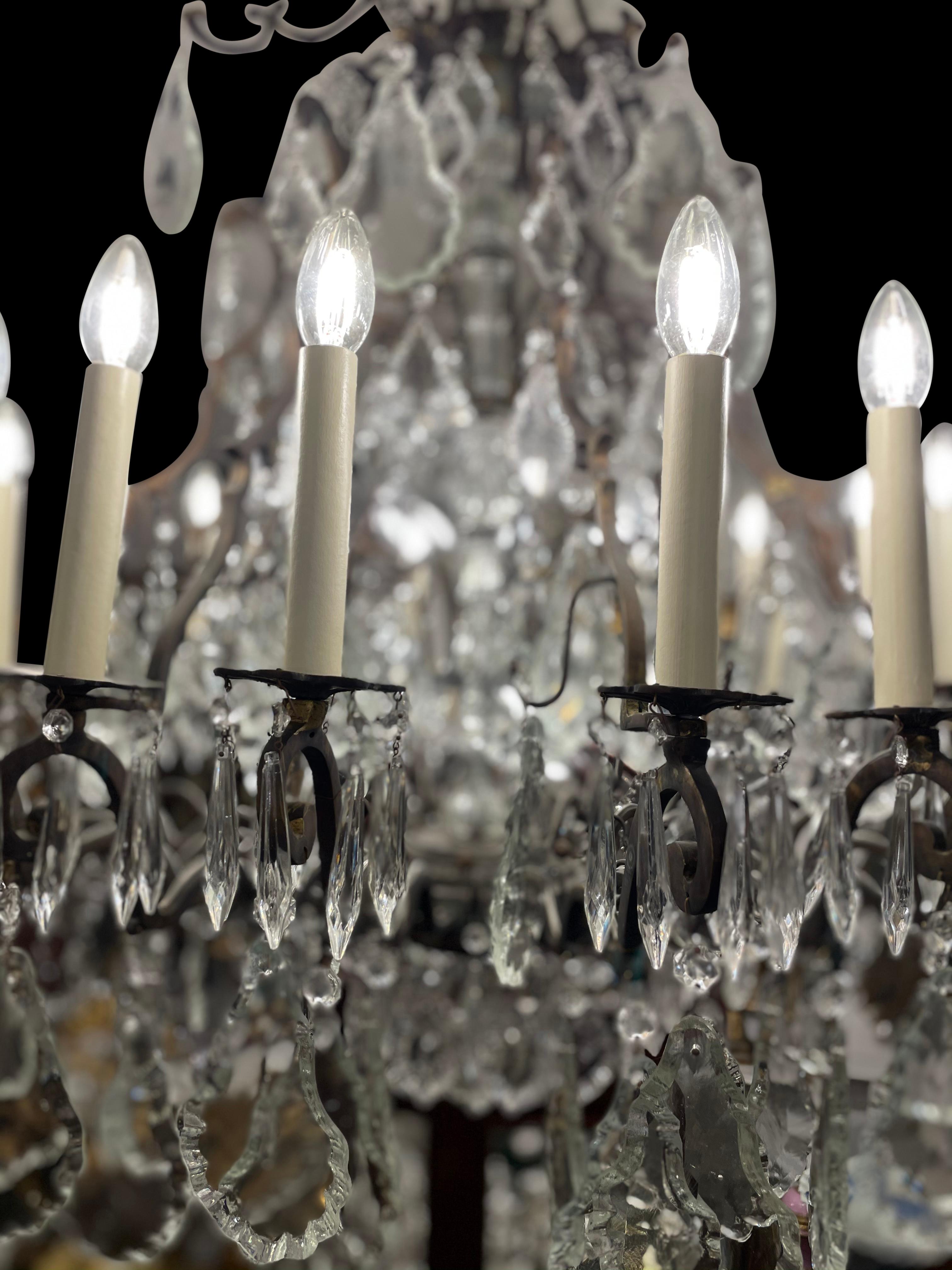 Glass Large French Chandelier, 20th Century For Sale