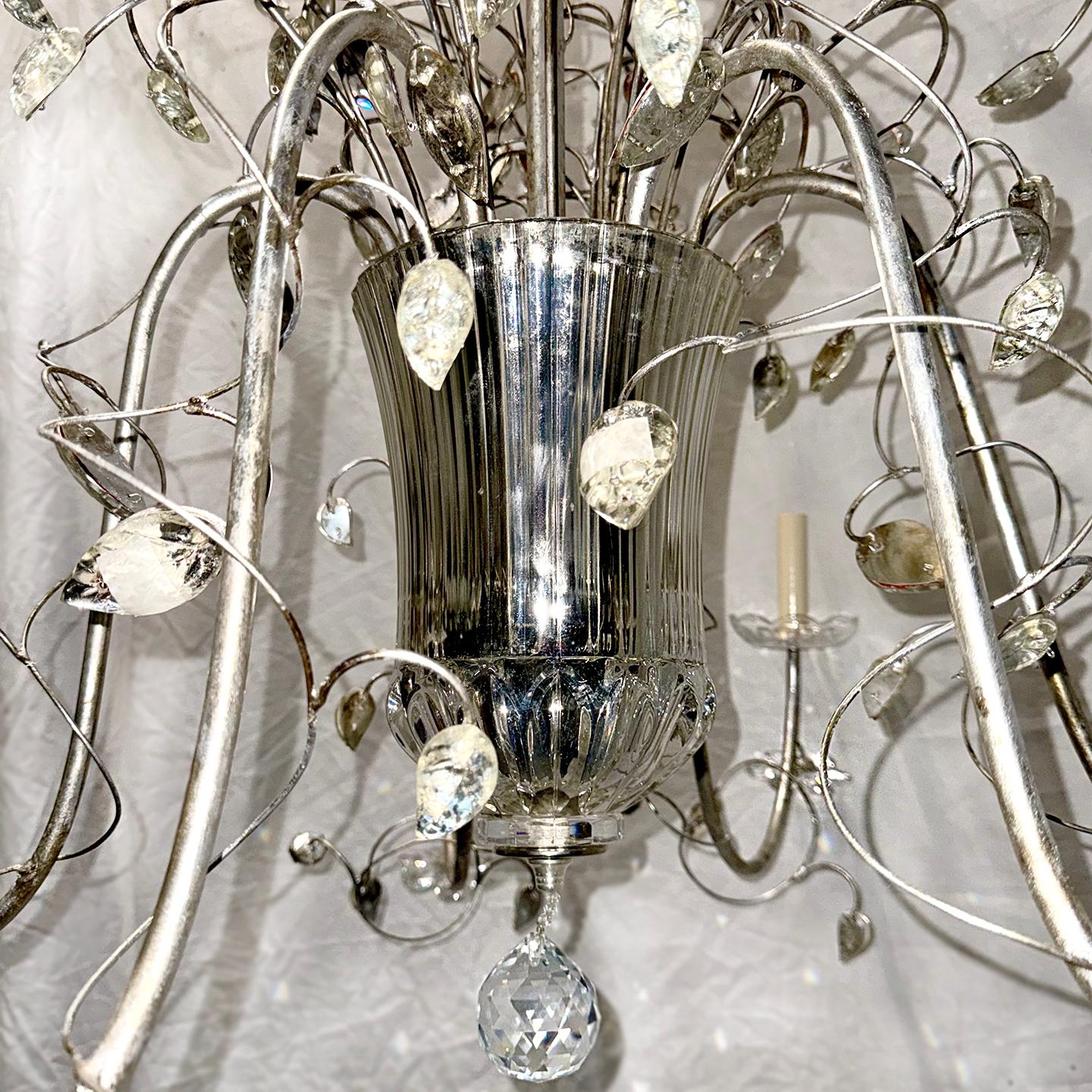 Large French Chandelier with Crystal Flowers In Good Condition For Sale In New York, NY