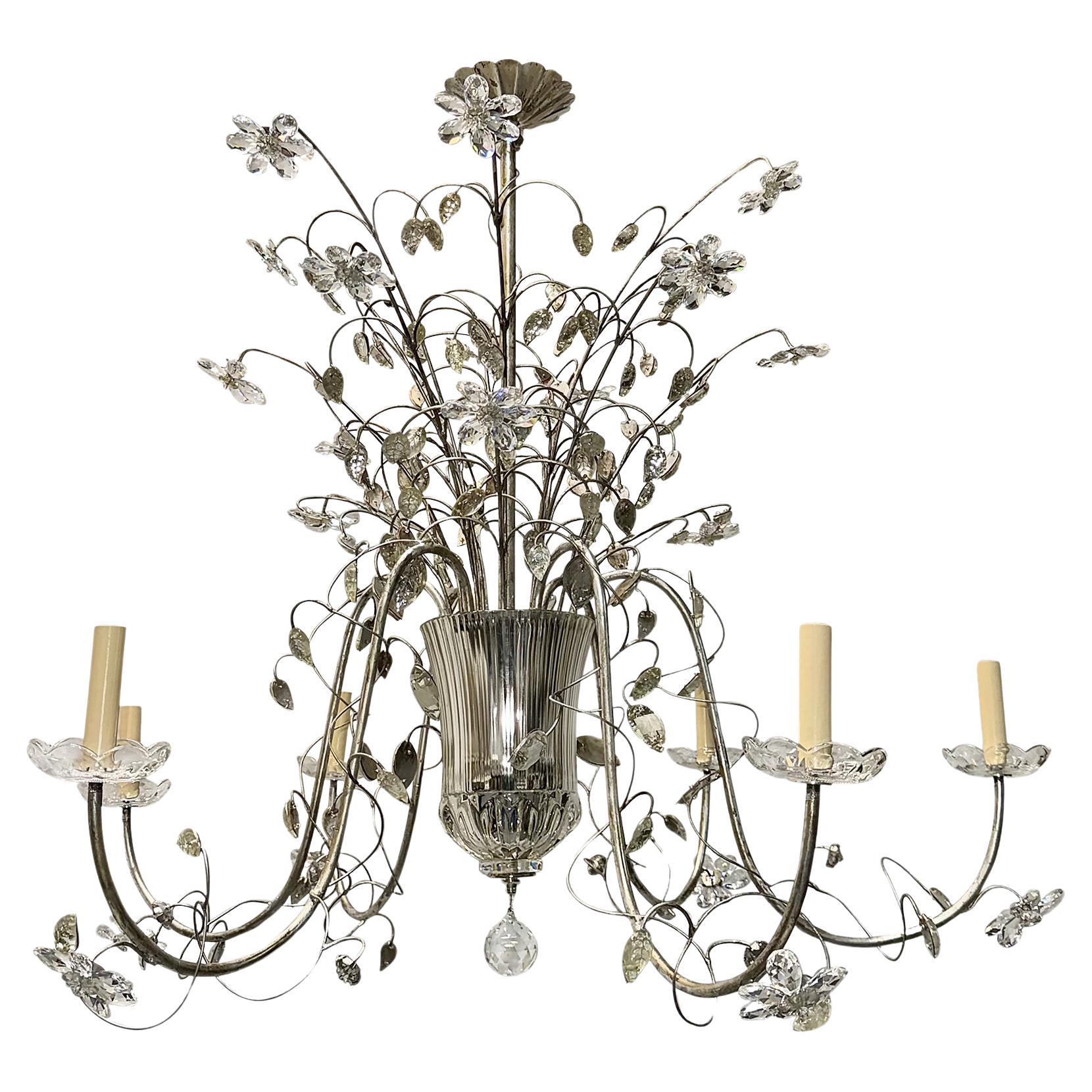 Large French Chandelier with Crystal Flowers For Sale