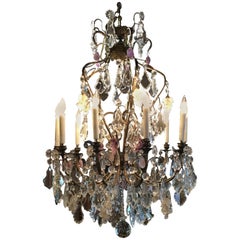 Retro Large French Chandelier with Rock, Clear and Clusters of Amethyst Crystals