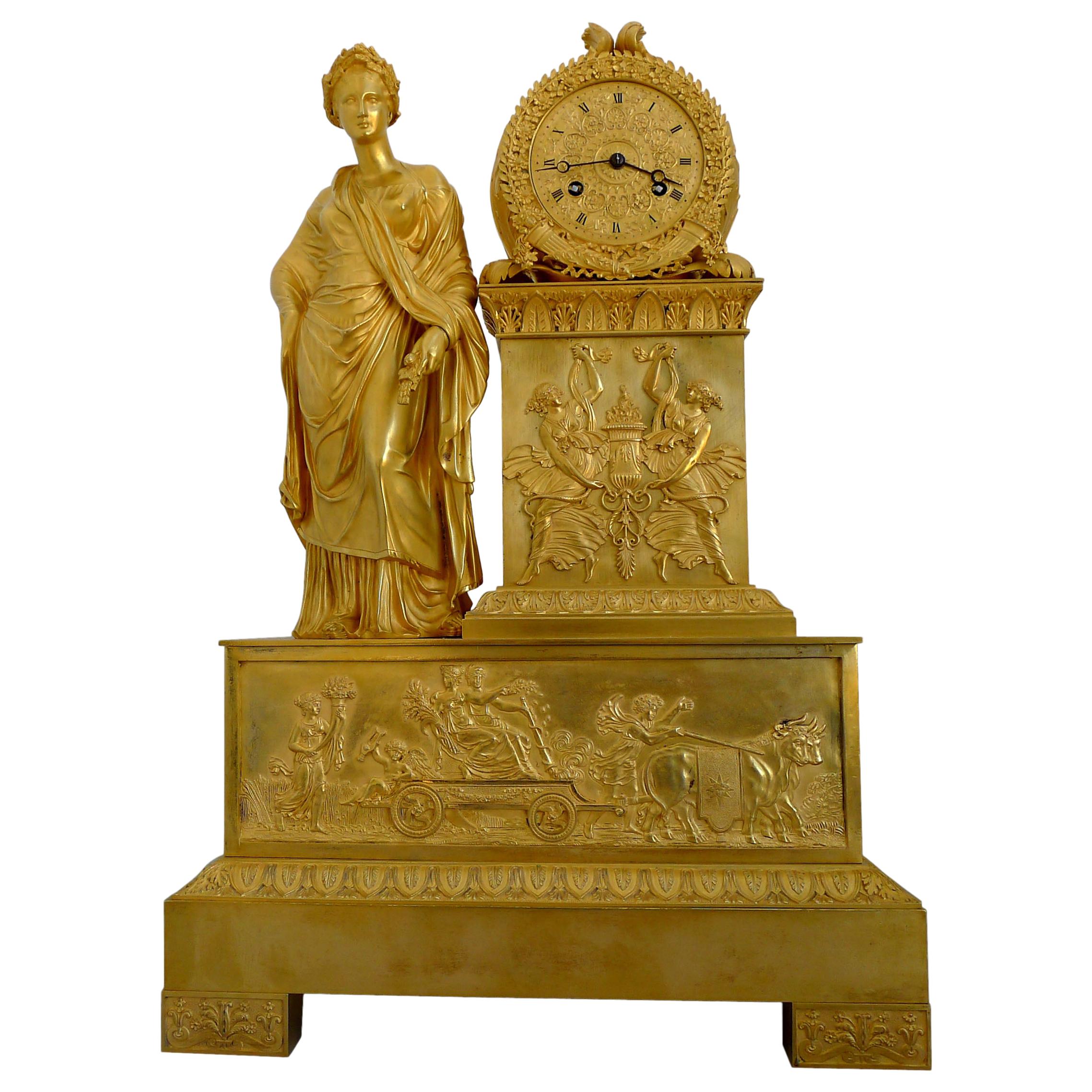 Large French Charles X Period Ormolu Clock Representing Ceres