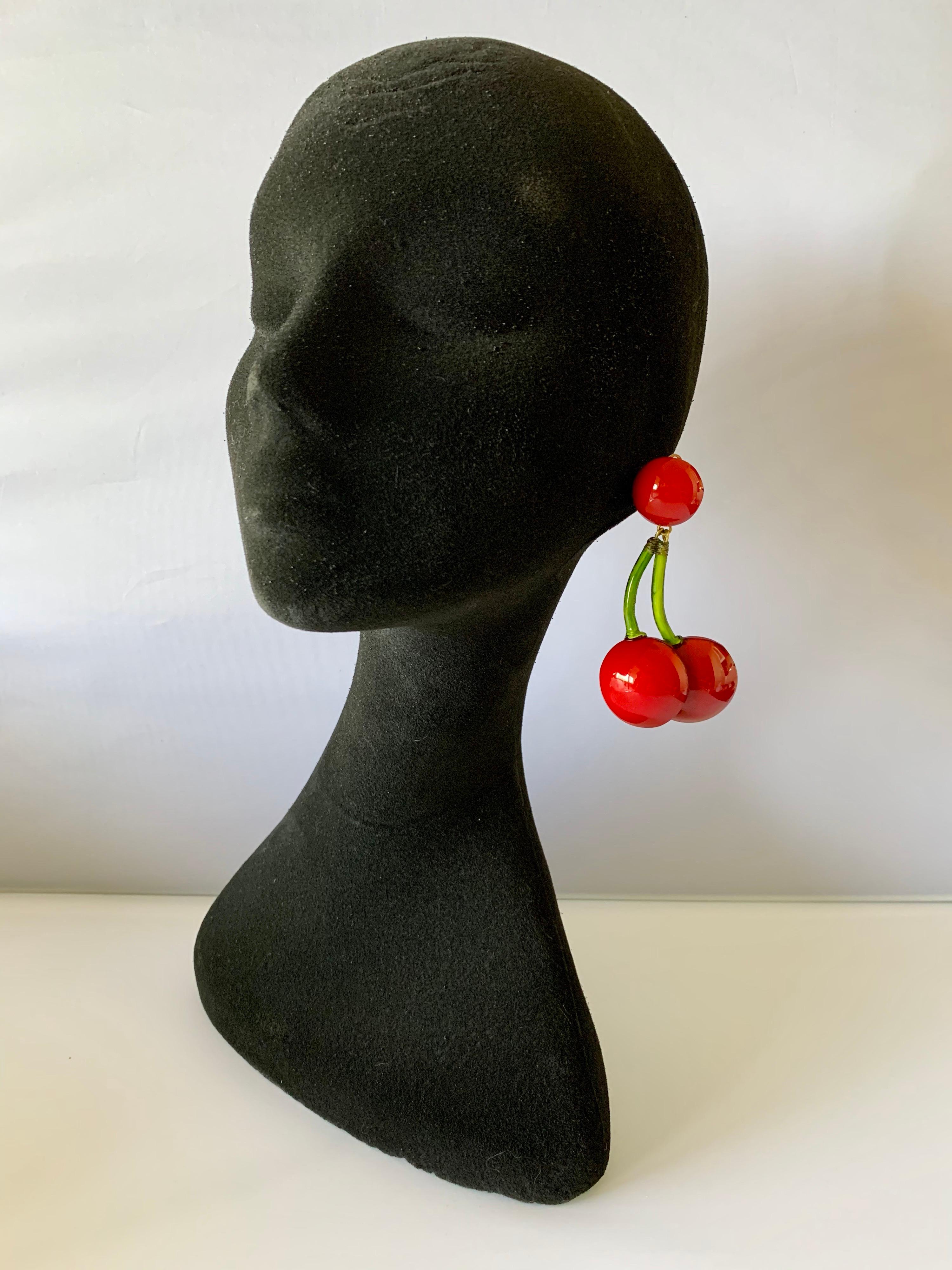 Contemporary Large French Cherry Statement Earrings 