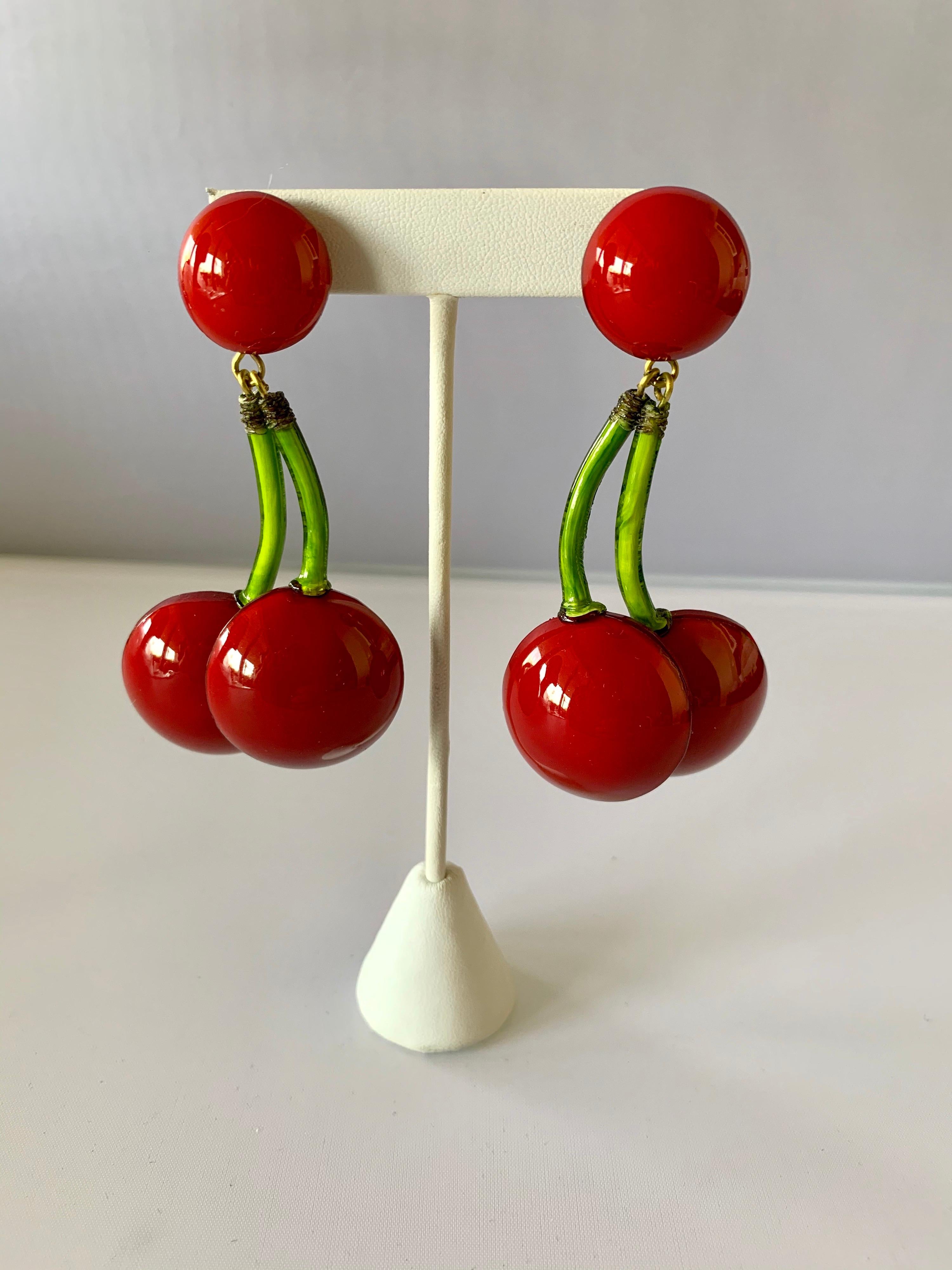Women's Large French Cherry Statement Earrings 
