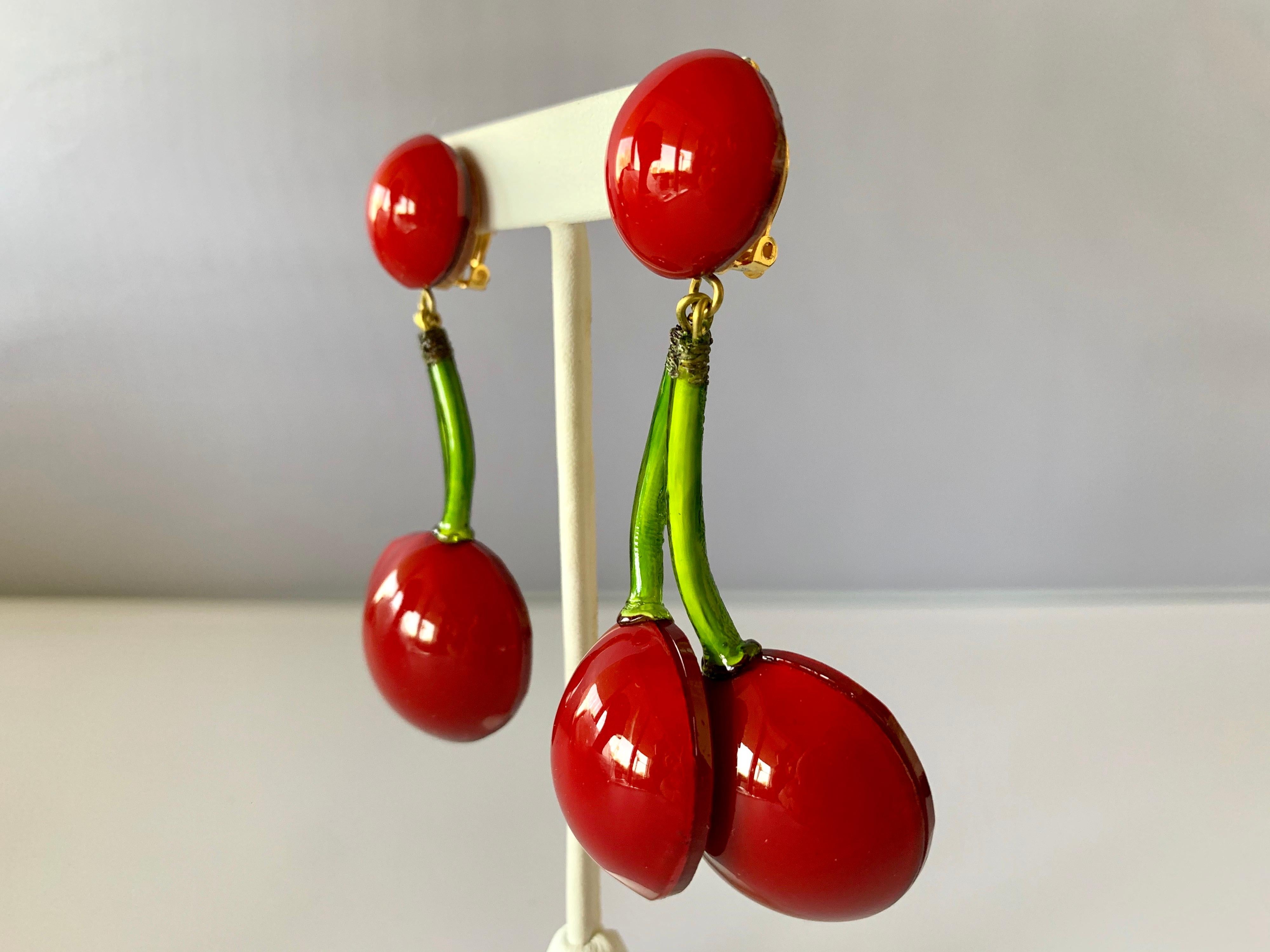 Large French Cherry Statement Earrings  1