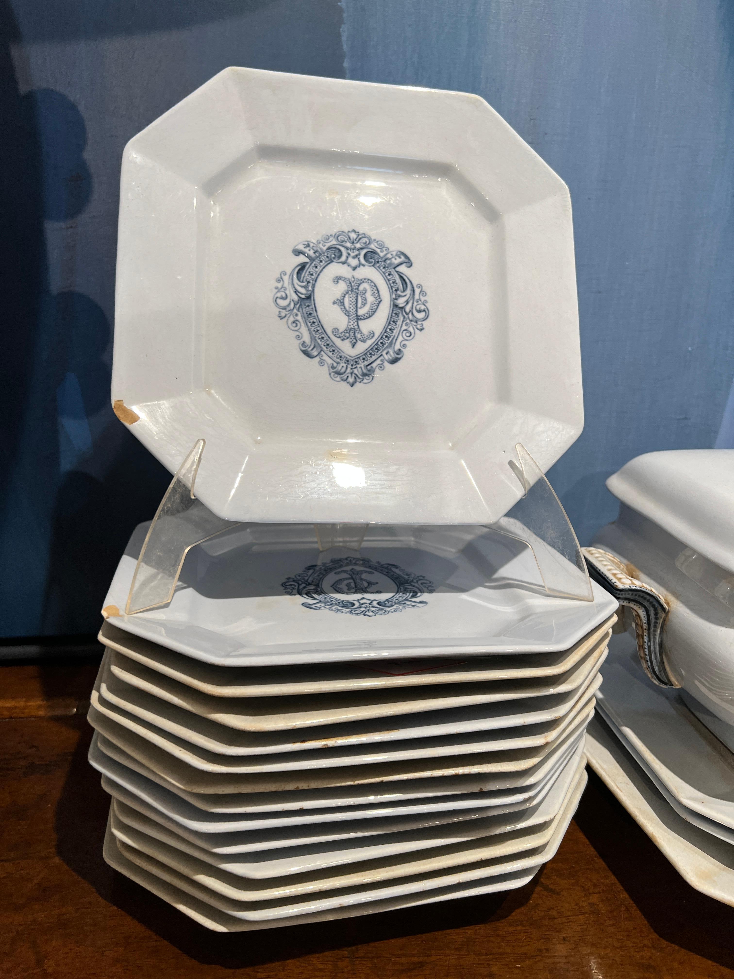 Large French China Set  (P Monogram) In Fair Condition In New Orleans, LA