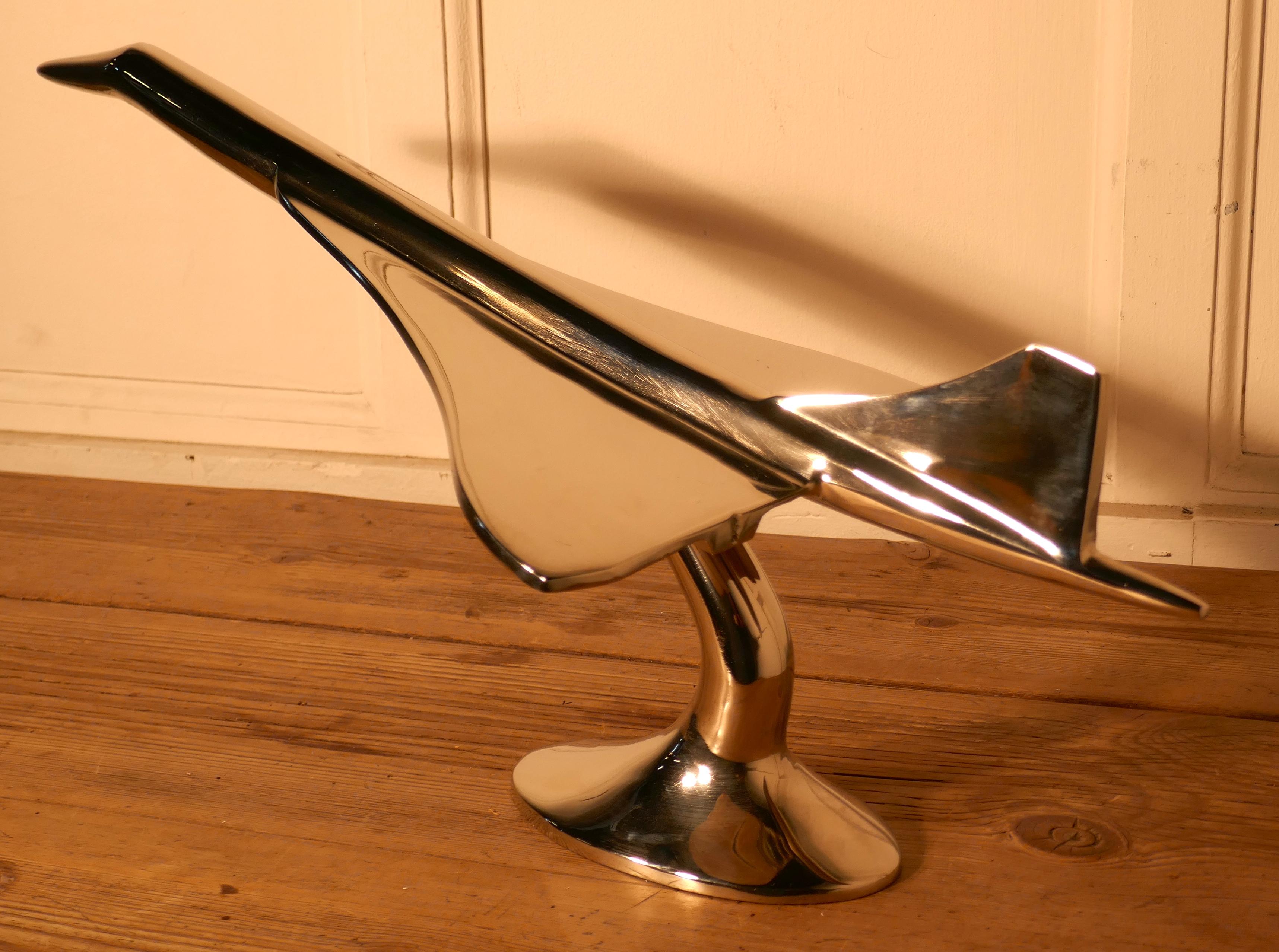 Large French chrome desk model of Concorde

A super piece and a great desk ornament for the desk that has everything else
The model is made in steel it has a chrome finish, it is in very good condition
Measures: 24” long, 11” high and 11”