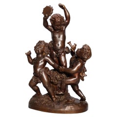 Large French Classical Dancing Cherub Bronze Sculpture, Signed Living circa 1930