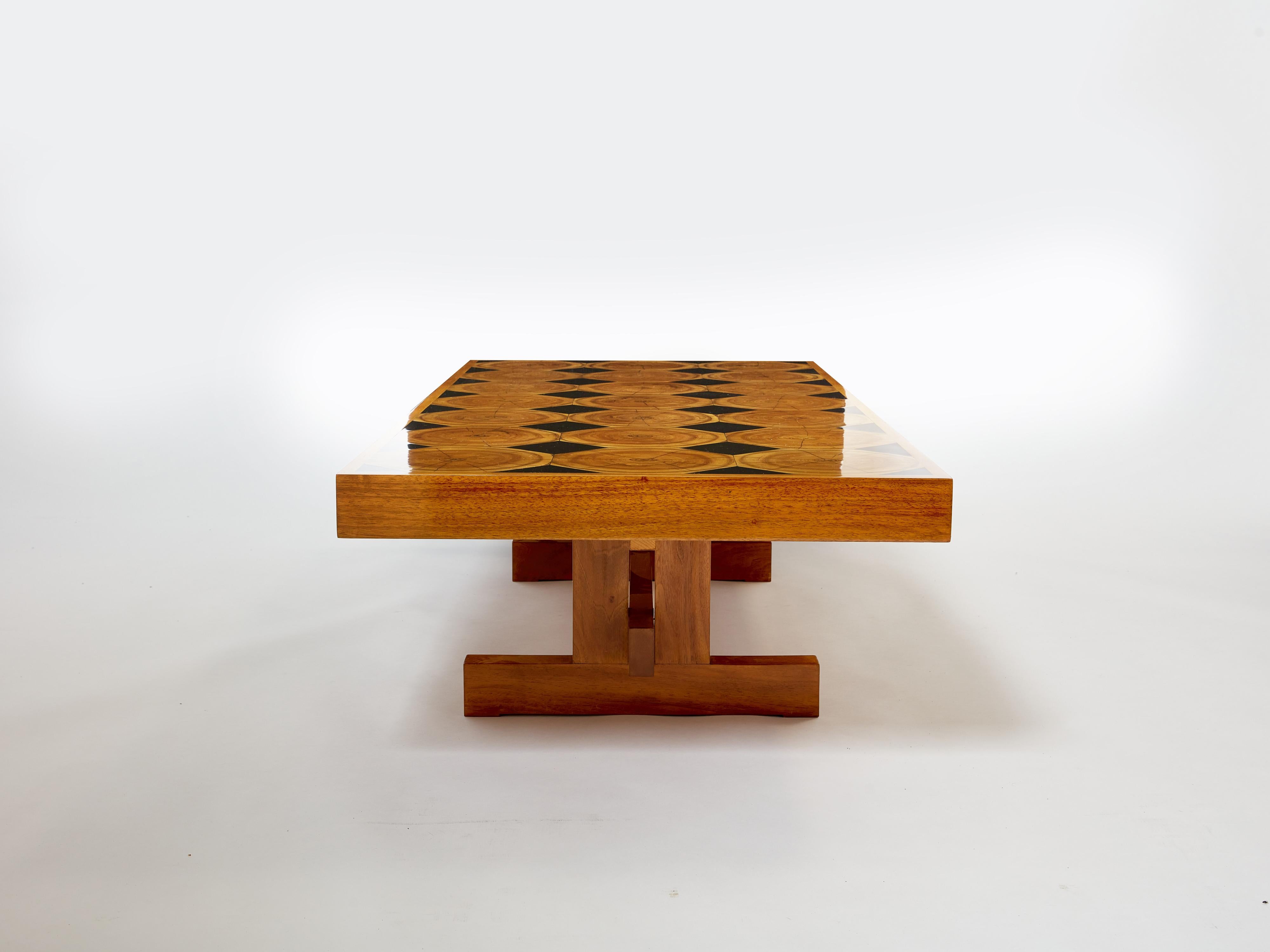  Grande table basse française en bois d'Oak Wood pétrifié et plateau en ardoise 1960 en vente 3