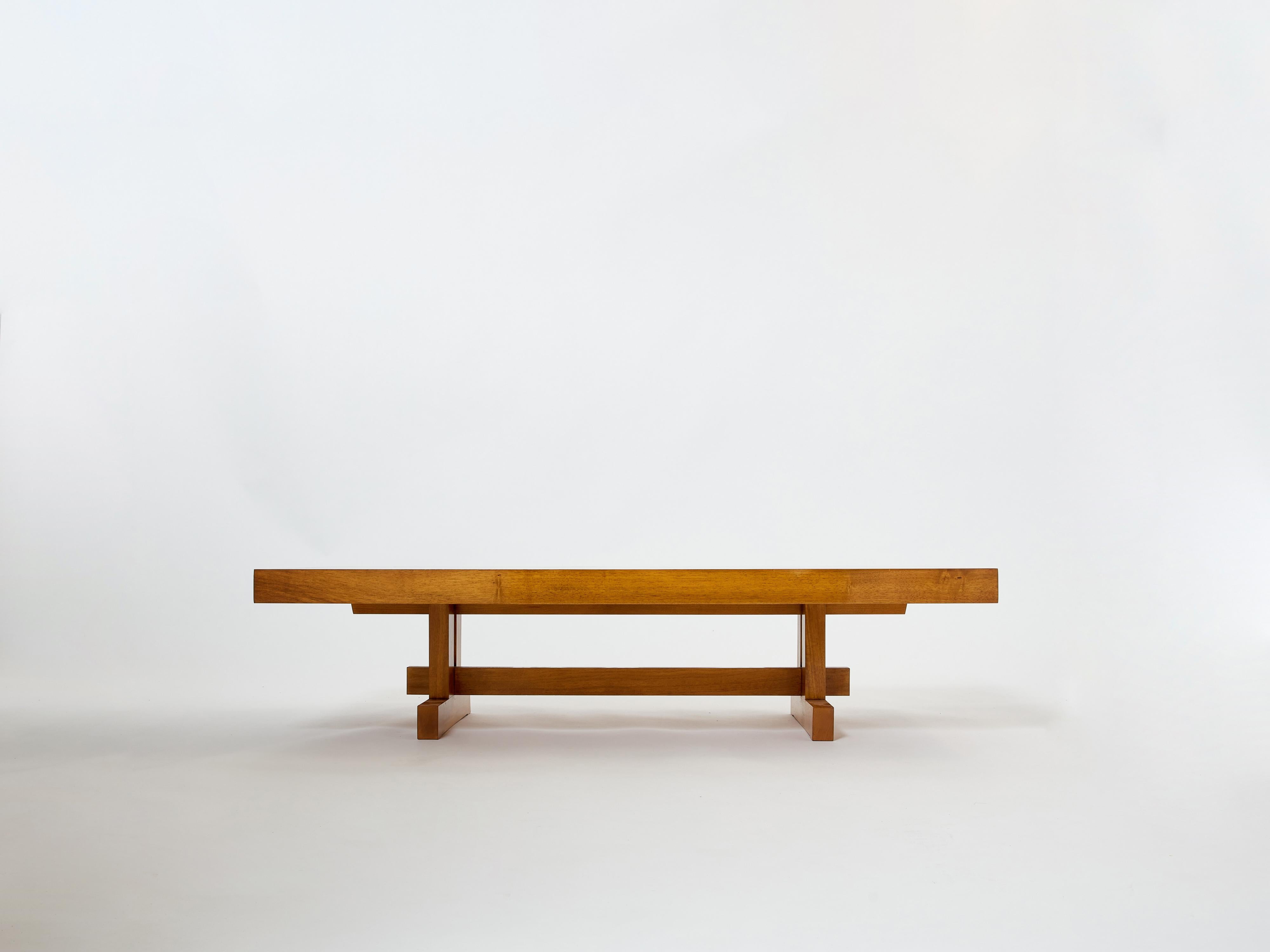  Grande table basse française en bois d'Oak Wood pétrifié et plateau en ardoise 1960 en vente 5