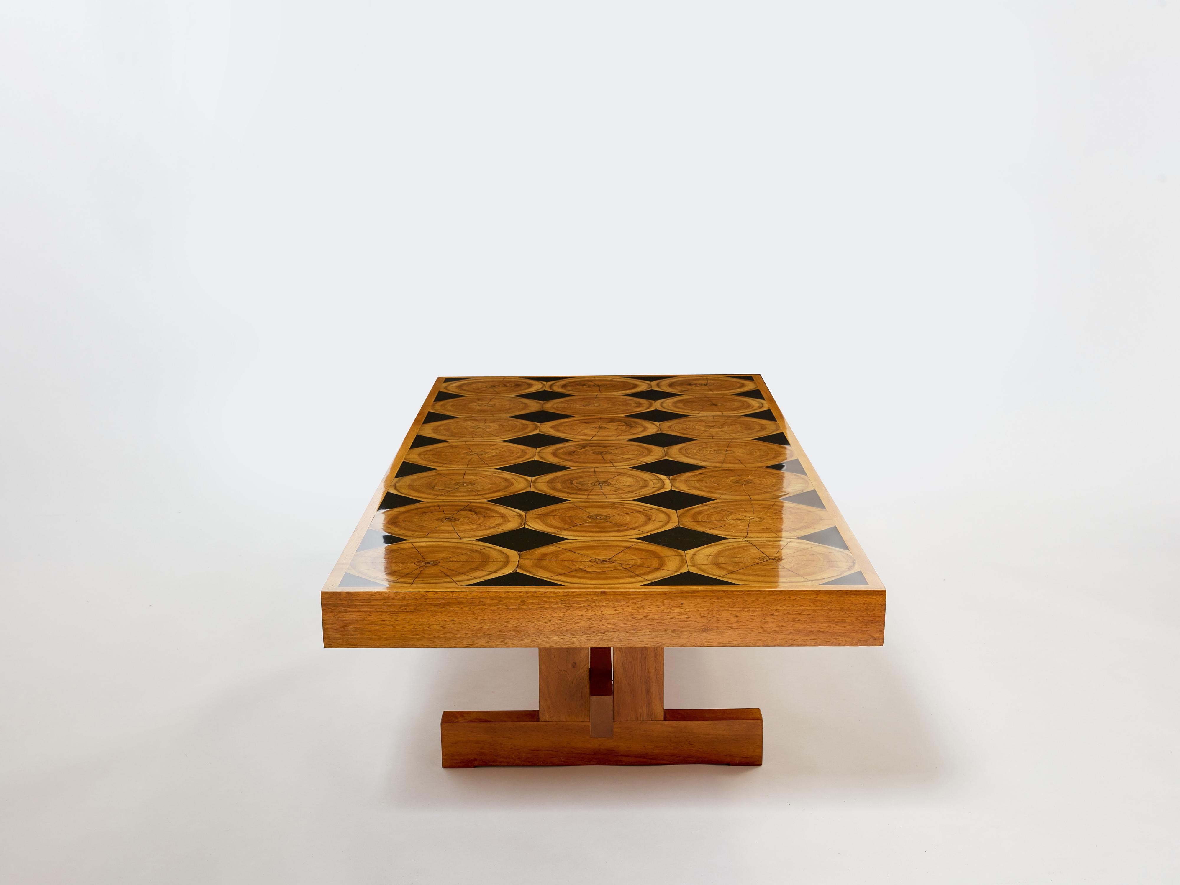  Grande table basse française en bois d'Oak Wood pétrifié et plateau en ardoise 1960 Bon état - En vente à Paris, IDF