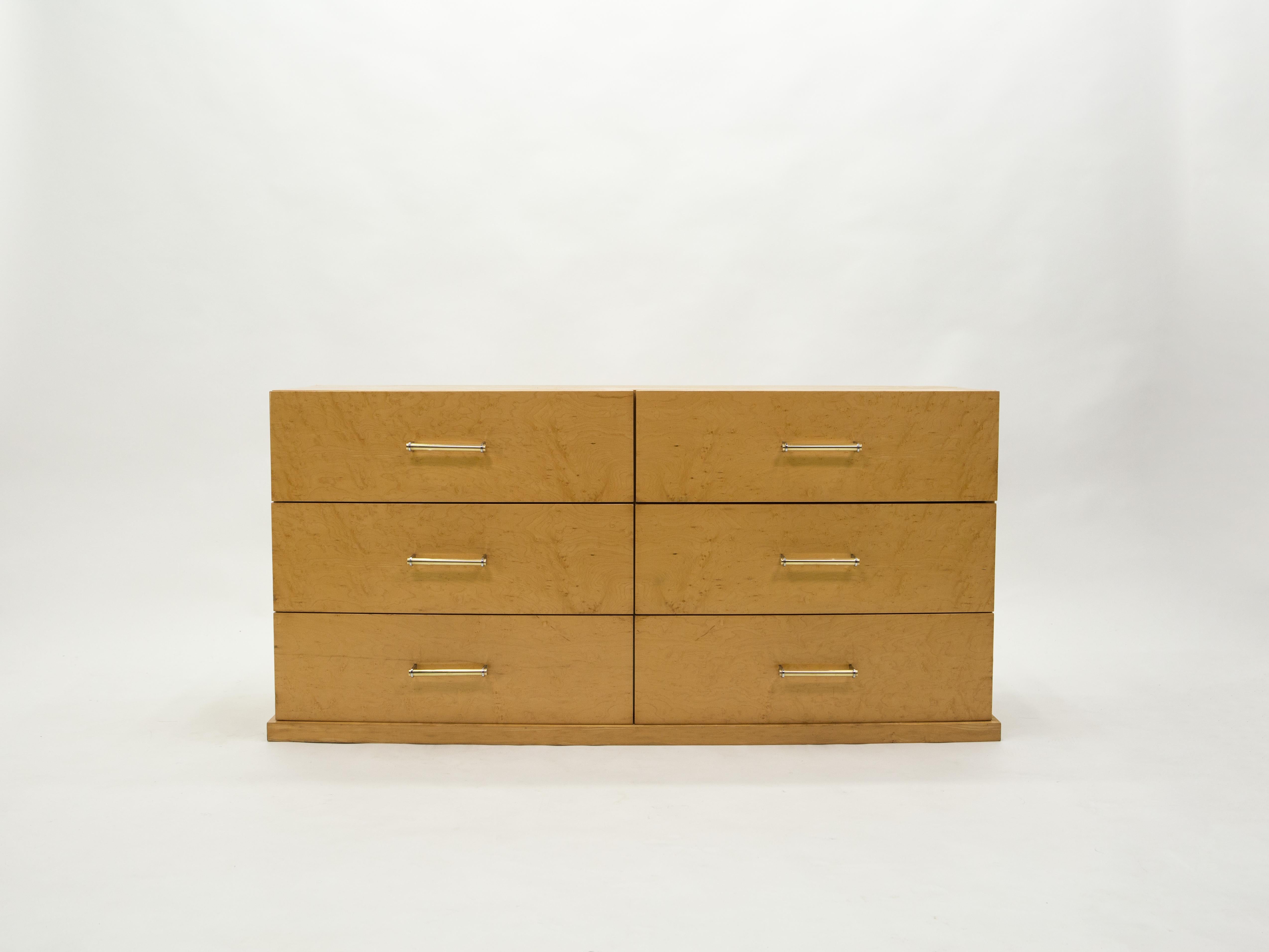 Large French Commode Sycamore with Brass Handles, 1950s In Good Condition For Sale In Paris, IDF