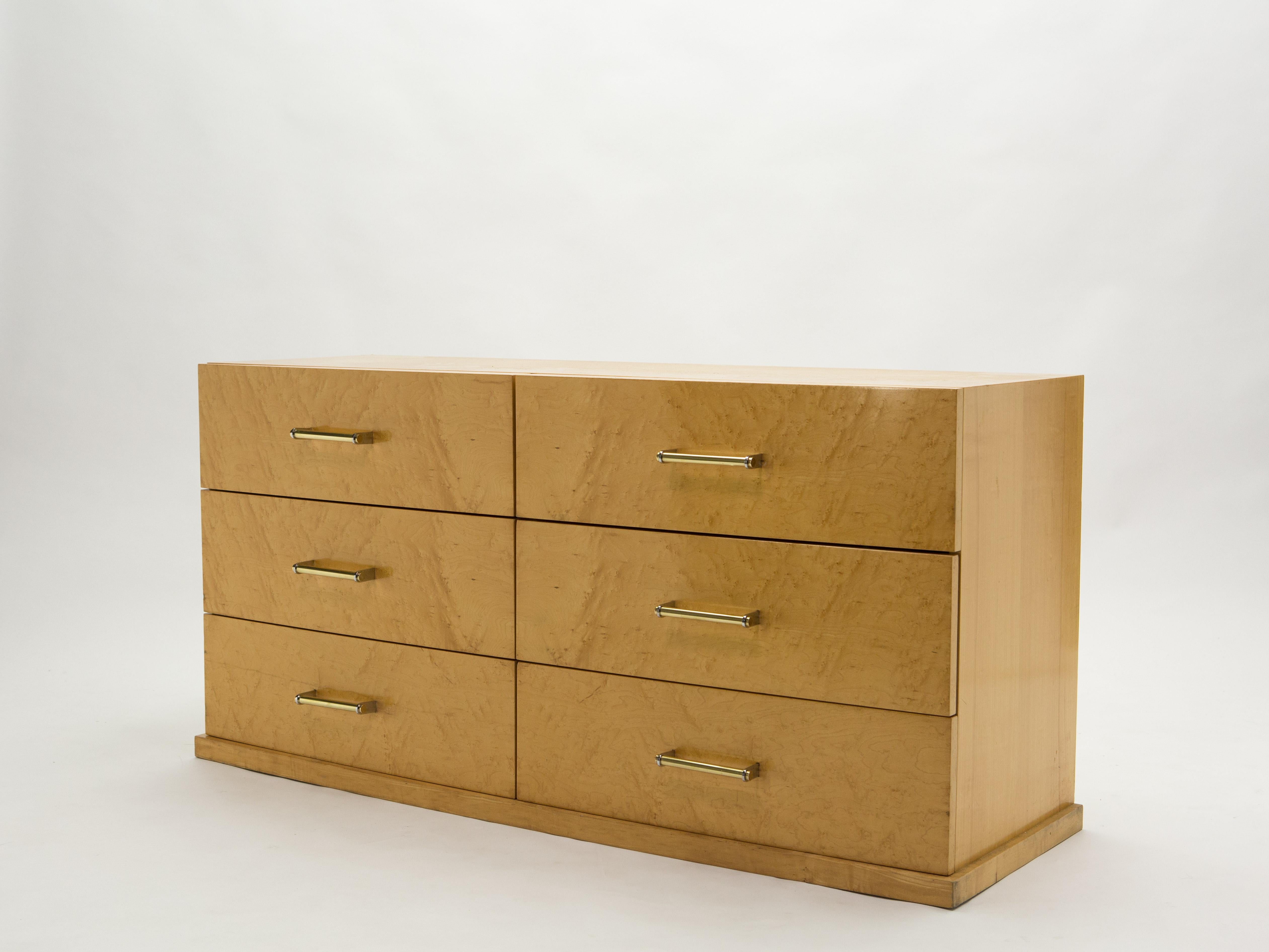 Mid-20th Century Large French Commode Sycamore with Brass Handles, 1950s