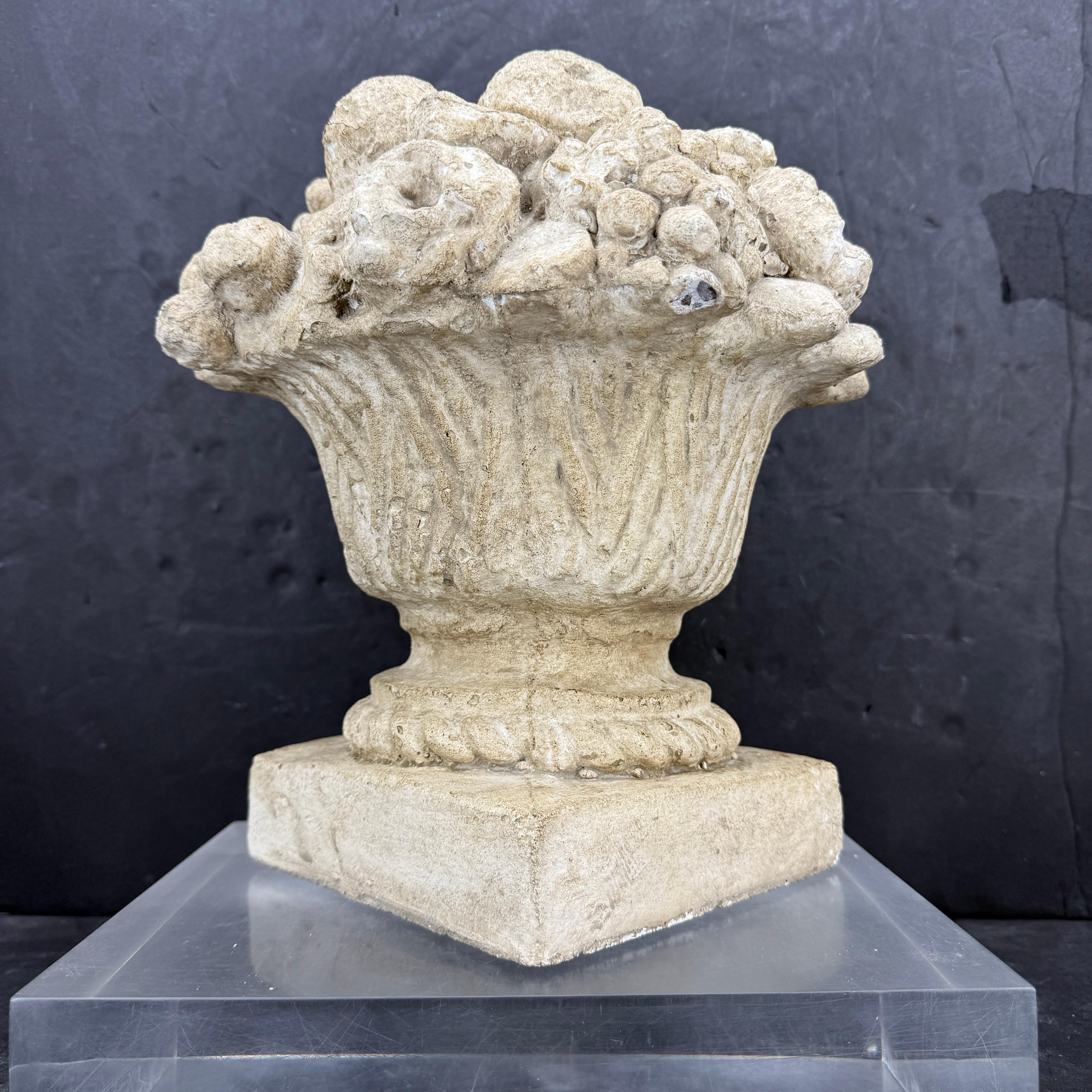 Large French Concrete Compote Garden Topiary with Flowers For Sale 3