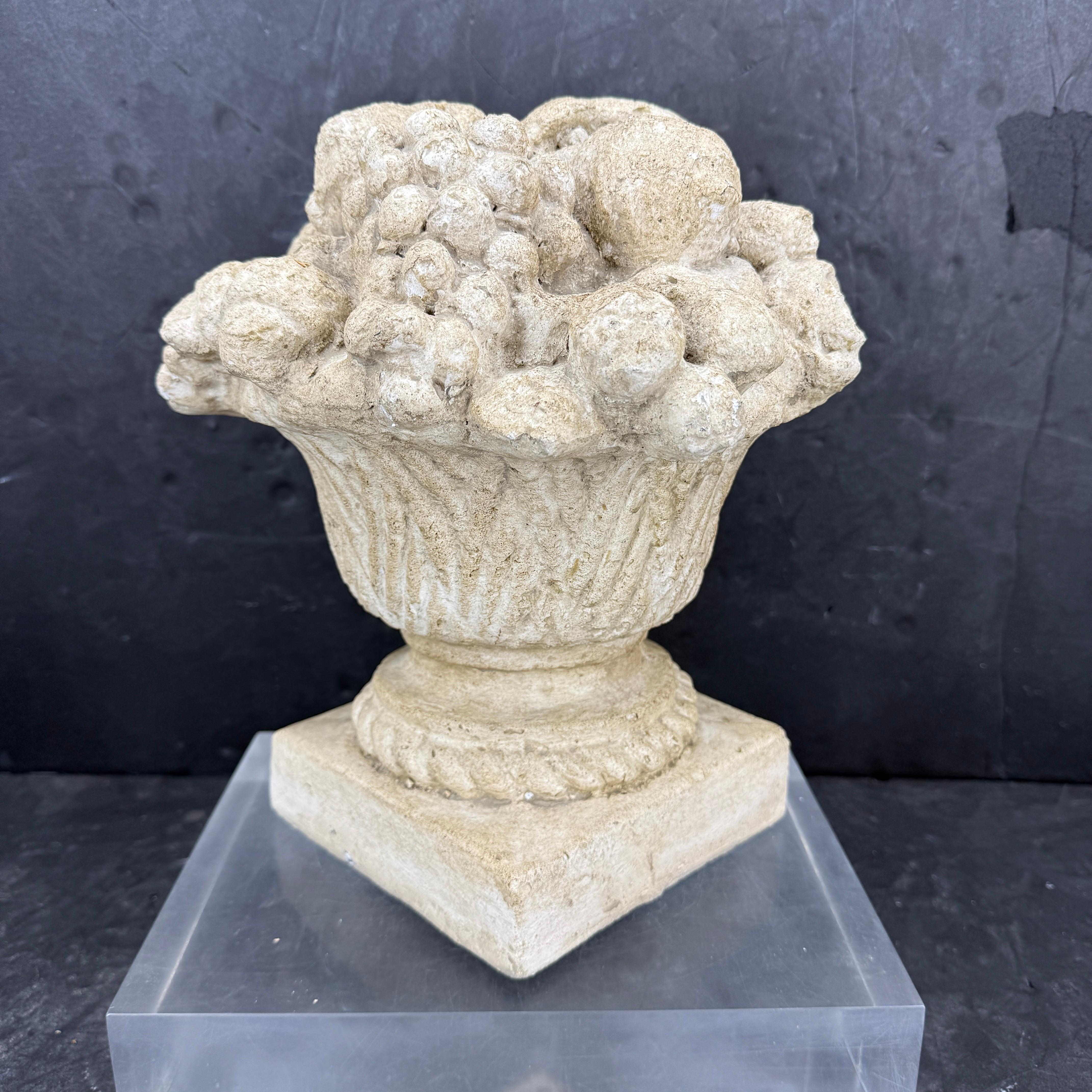 French Provincial Large French Concrete Compote Garden Topiary with Flowers For Sale
