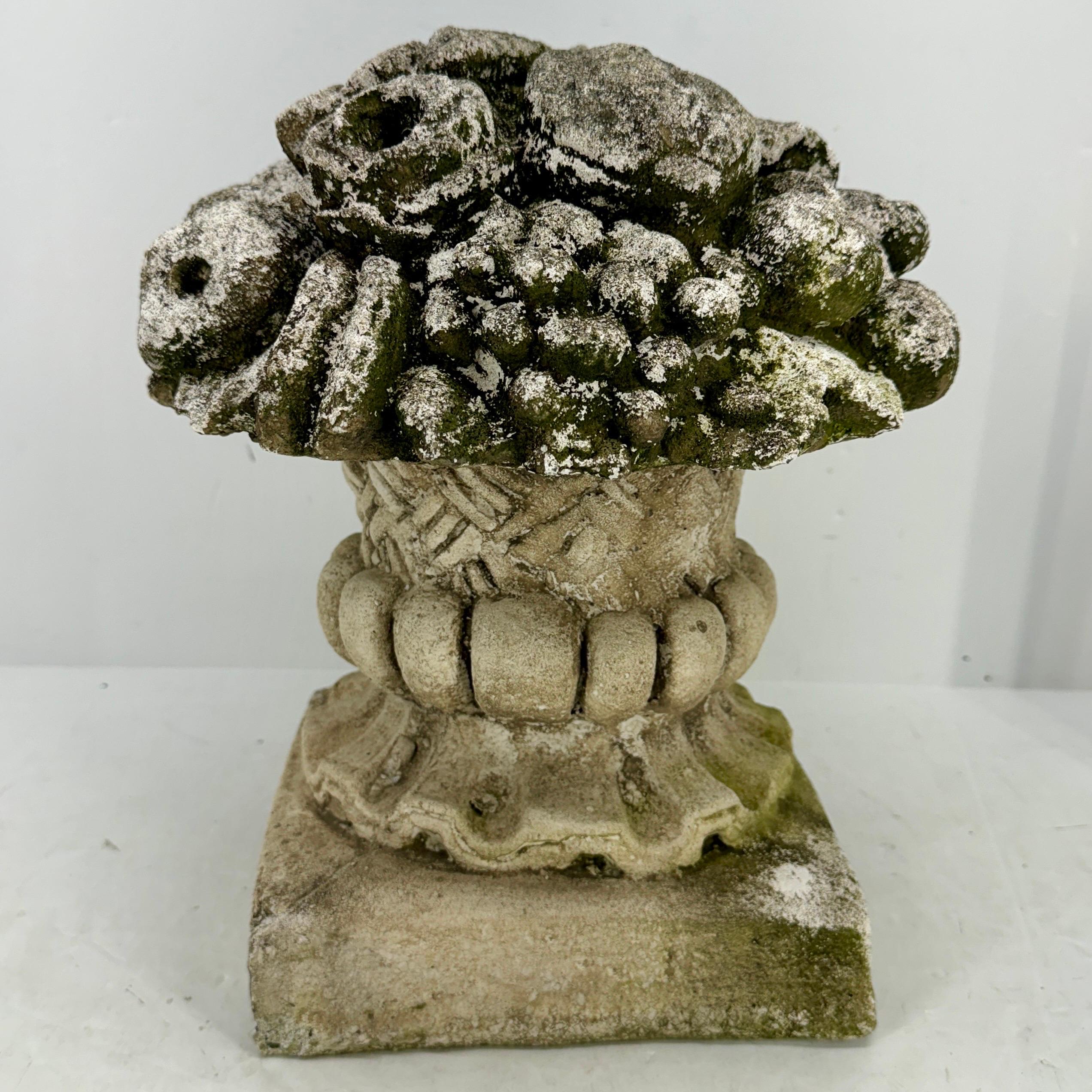 Hand-Crafted Large French Concrete Compote Garden Topiary with Flowers For Sale