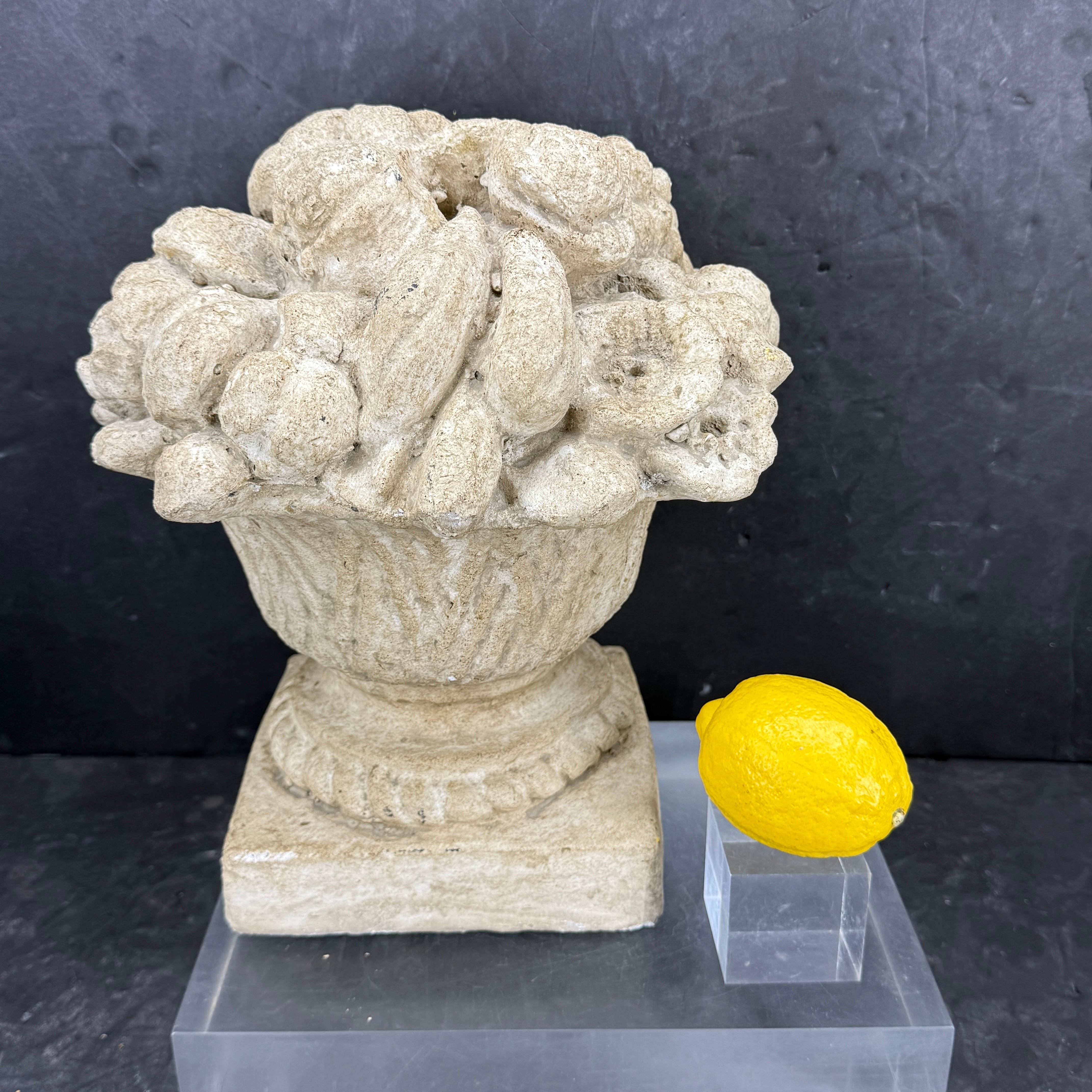 European Large French Concrete Compote Garden Topiary with Flowers For Sale