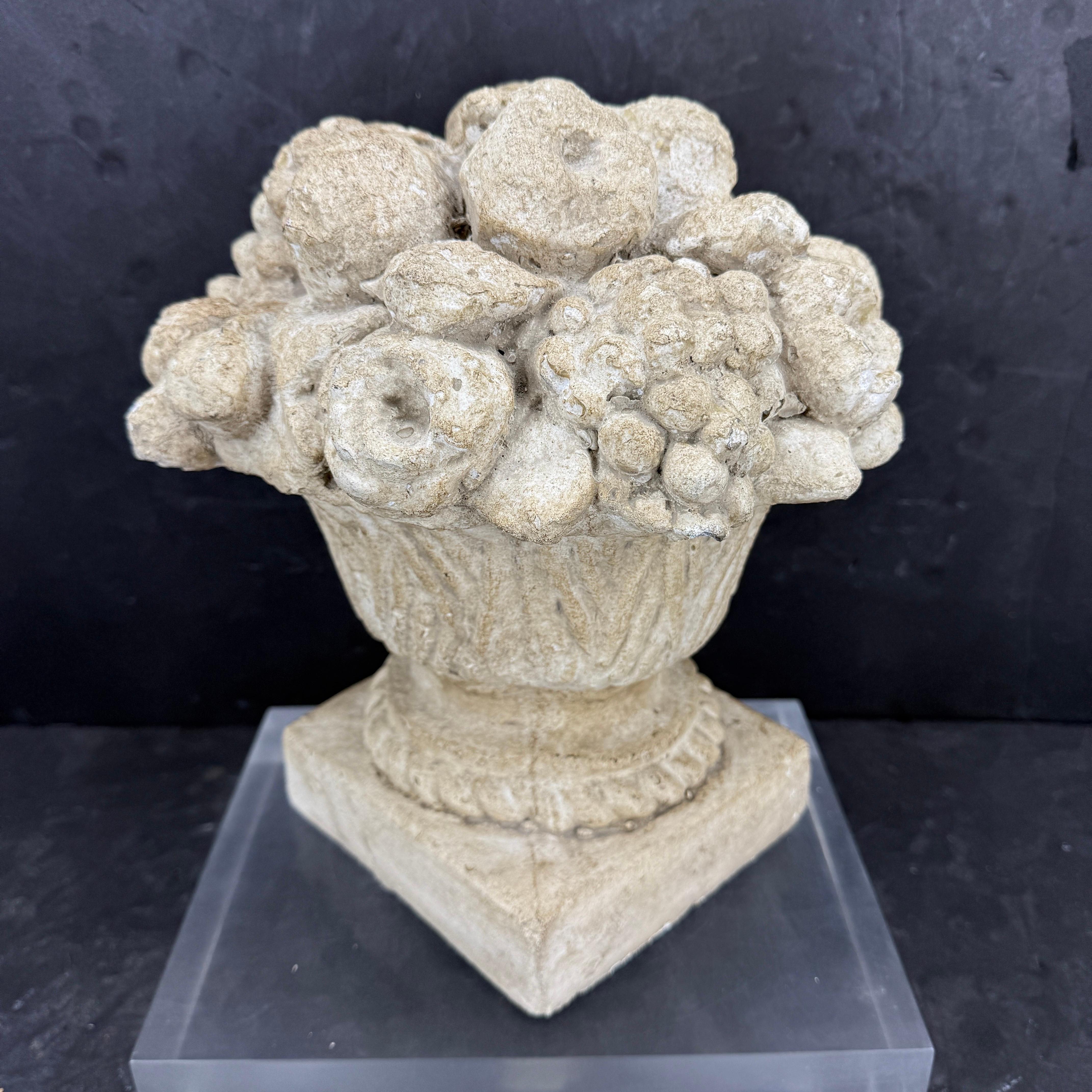 Hand-Crafted Large French Concrete Compote Garden Topiary with Flowers For Sale