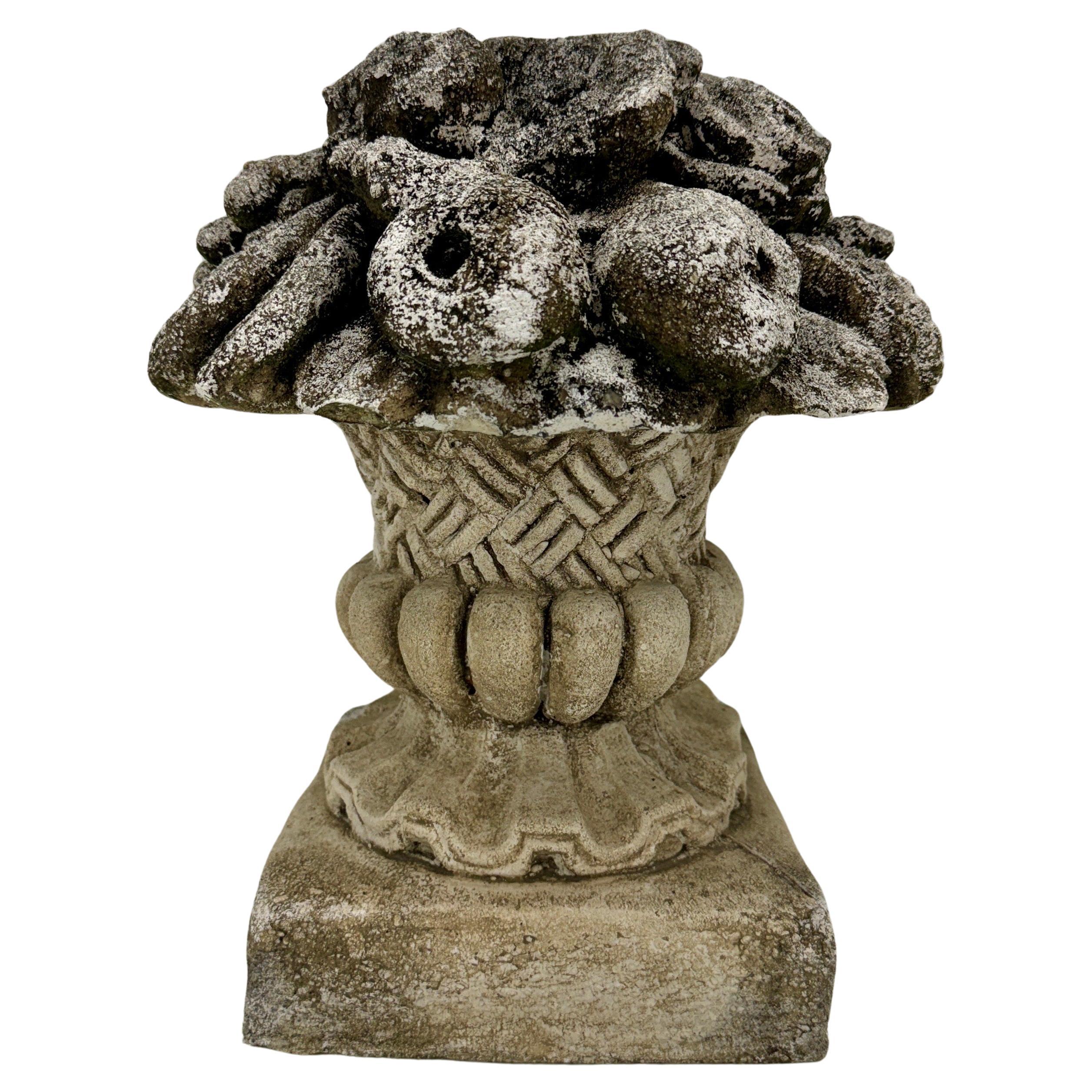 20th Century Large French Concrete Compote Garden Topiary with Flowers For Sale